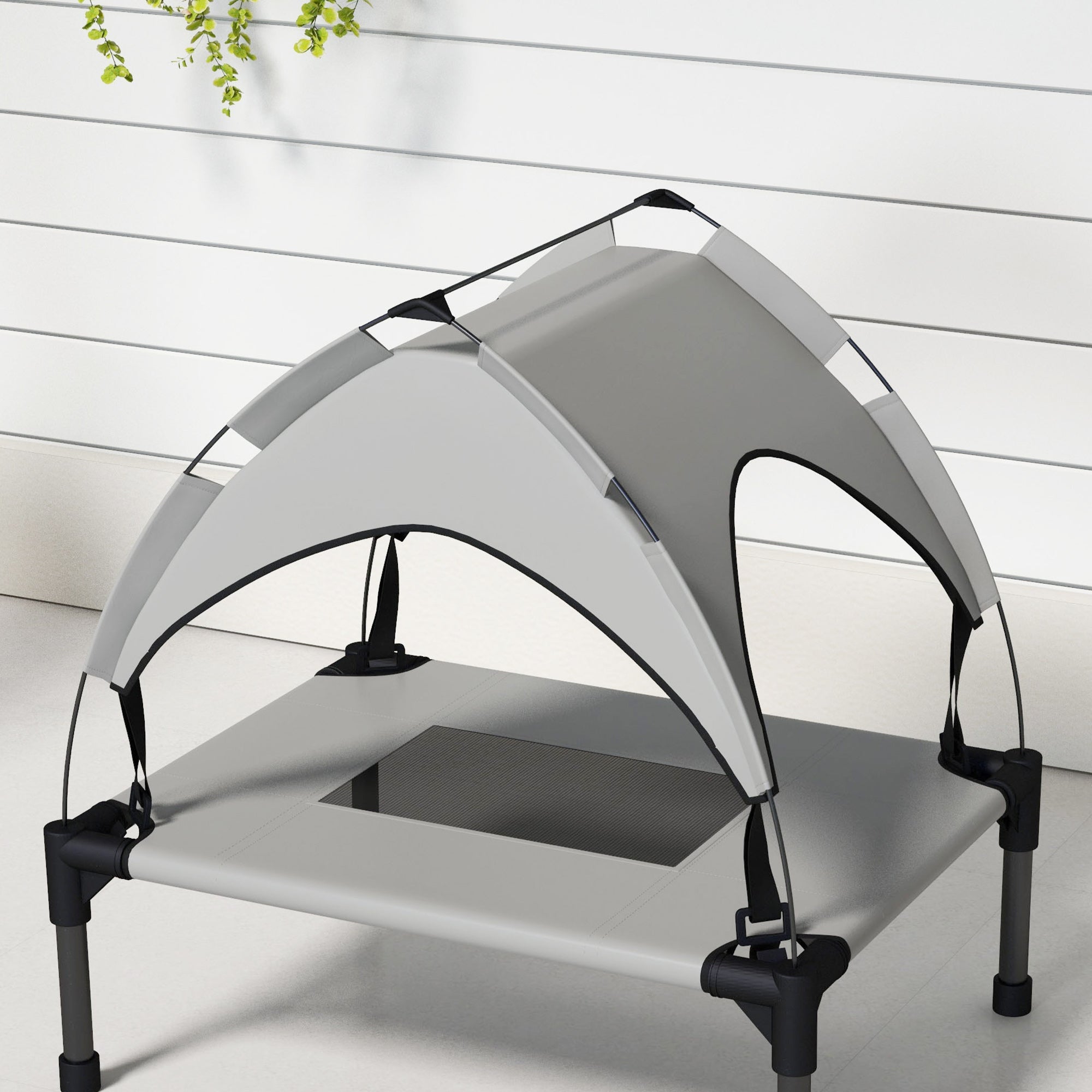 PawHut Hundebett mit Dach, Outdoor, tragbar, wasserabweisend, bis 30 kg, 61 x 46 x 63 cm, Hellgrau