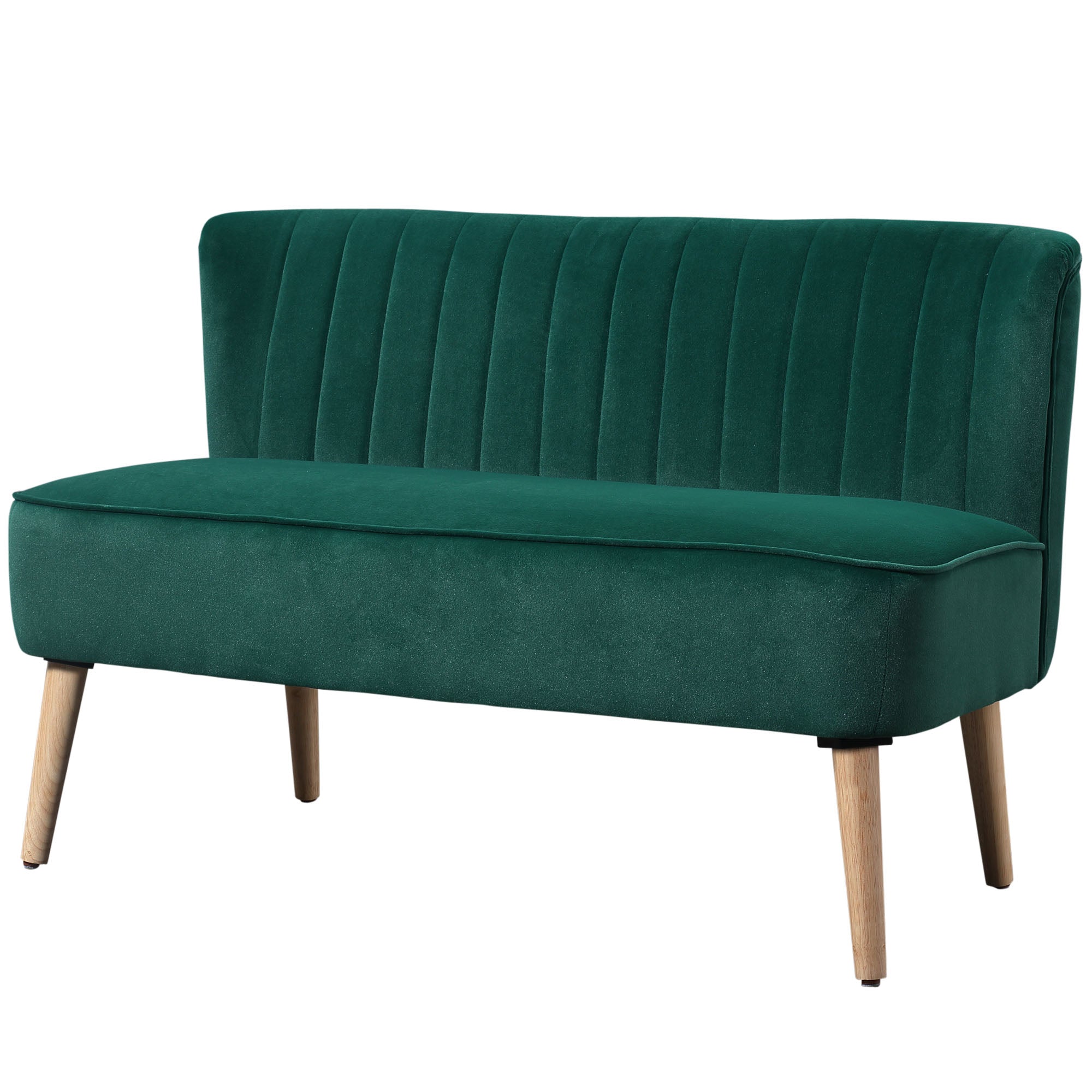 HOMCOM 2-Sitzer Stoffsofa Polstersofa Doppelsofa Sitzmöbel Loungesofa Holz Samtartiges Polyster Schaumstoff Dunkelgrün 117 x 56,5 x 77 cm