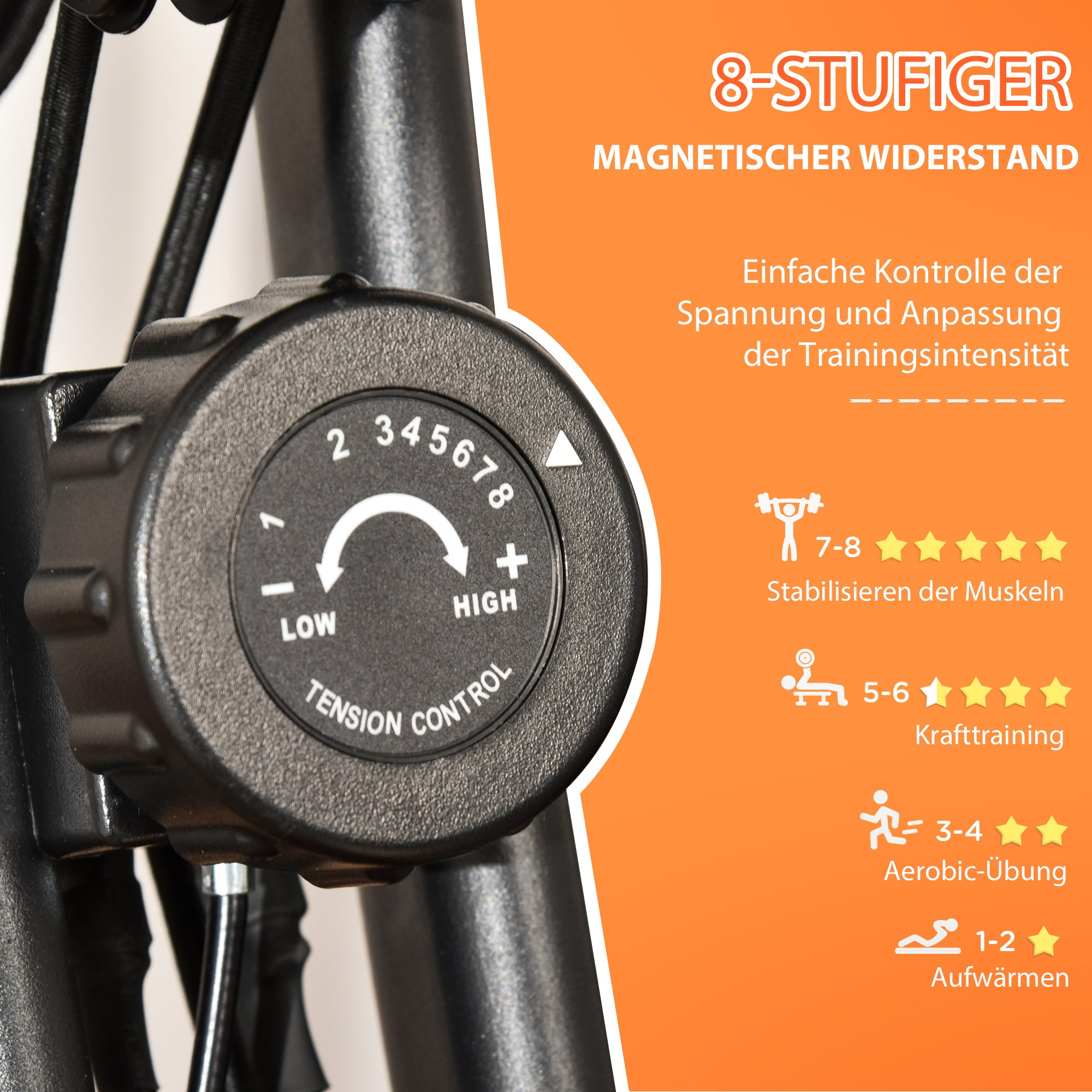 HOMCOM Heimtrainer X-Bike 2-in-1 Fahrradtrainer mit LCD-Display,Pulsmesser, klappbarer Hometrainer Trimmrad mit 8 stufig Magnetwiderstand, 1 Paar Spannseil, Stahl Rot 105x48x118 cm