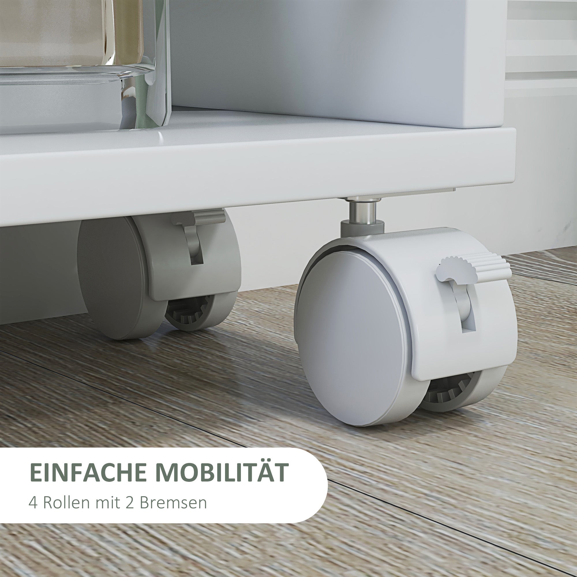 HOMCOM Multifunktionsregal mit Rollen, schmale Bauweise, 4 Fächer, 45x15x91 cm, Weiß