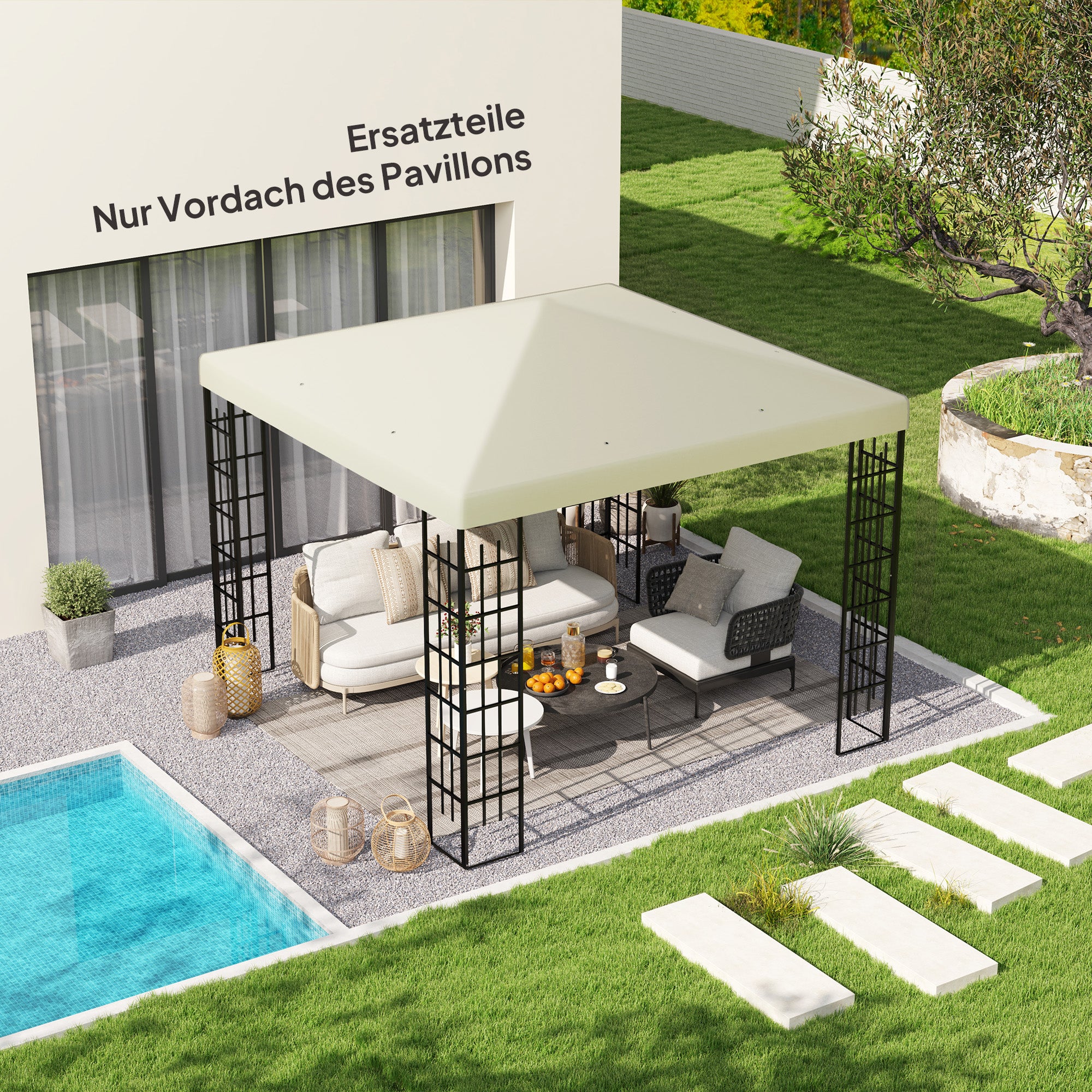 Outsunny 3 x 3 m Ersatzplane für Pavillon, Plane für Garten-Pavillon, mit Wasserablauföffnungen, UPF30+, Cremeweiß