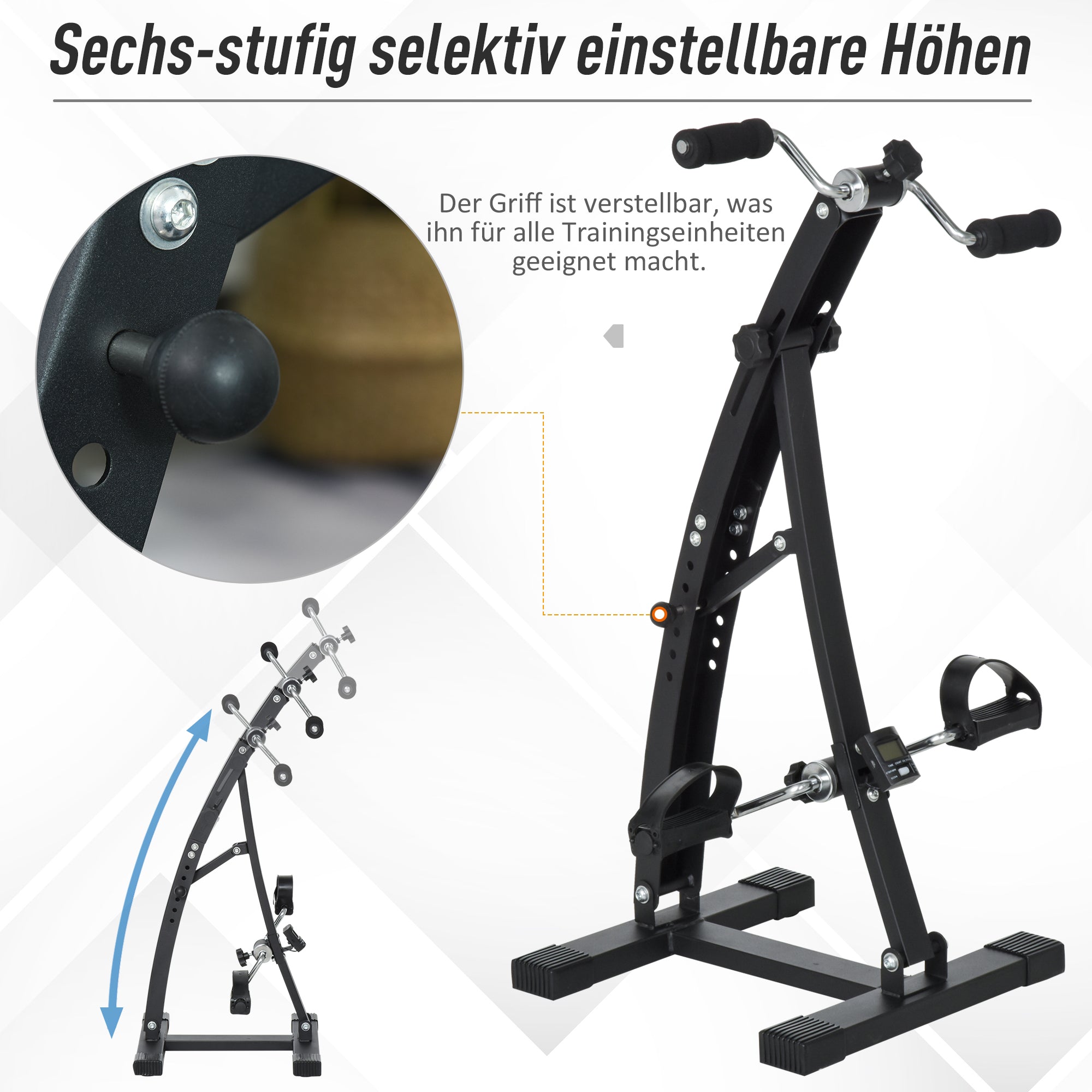 HOMCOM Pedaltrainer für Senioren extra Leise Mini Heimtrainer mit LCD Display Befestigungsband Arm- und Beintrainer Bewegungstrainer Tischfahrrad Mini Bike Fitnessgerät für Zuhause Büro
