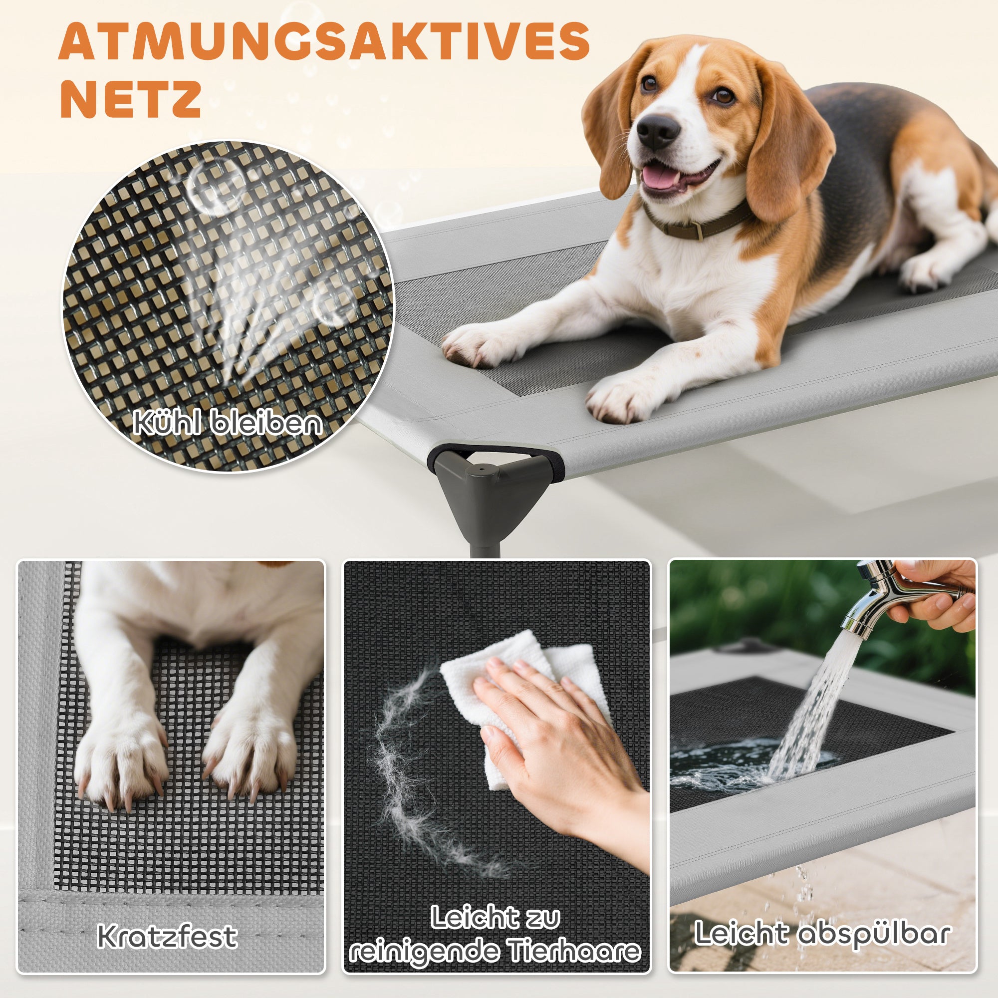 PawHut Hundeliege Outdoor mit Dach, Erhöhtes Hundebett für Mittelgroße Hunde, 76 x 61 x 71cm, Hellgrau