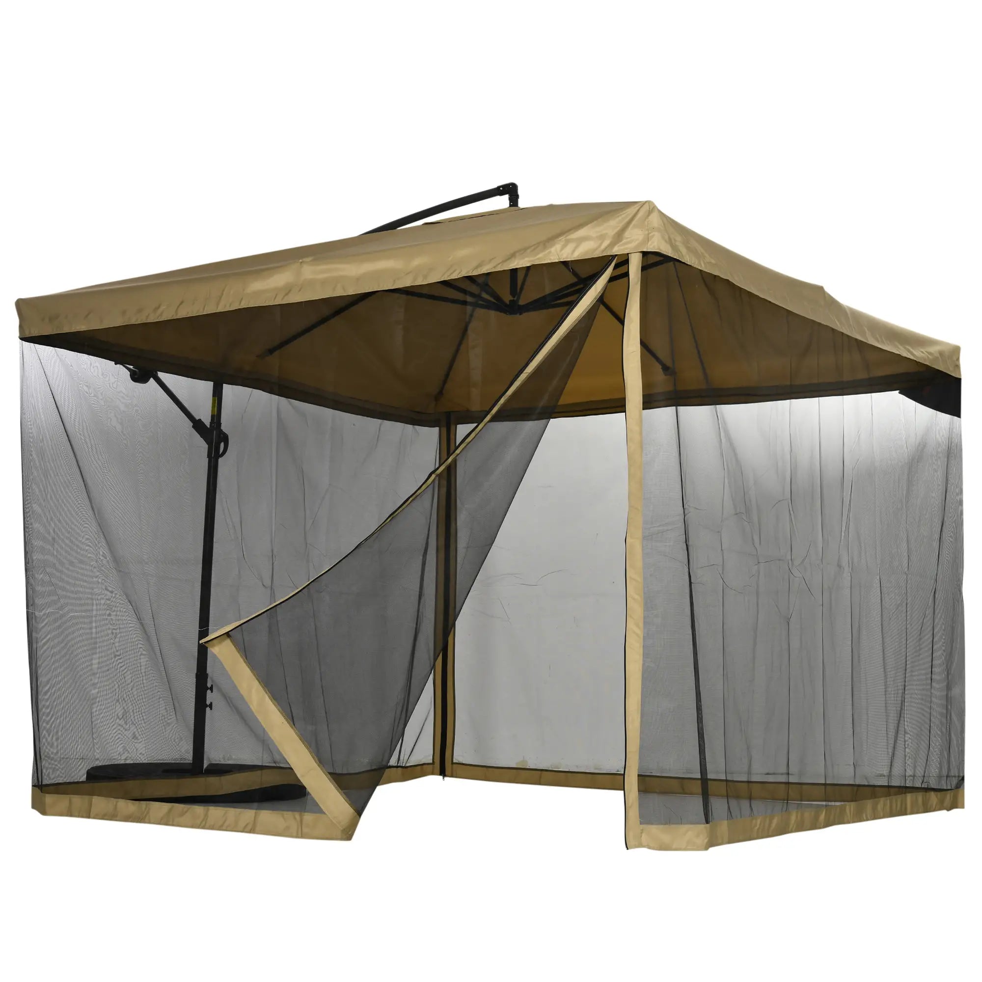 Outsunny Ampelschirm Gartenschirm mit Moskitonetz Handkurbel