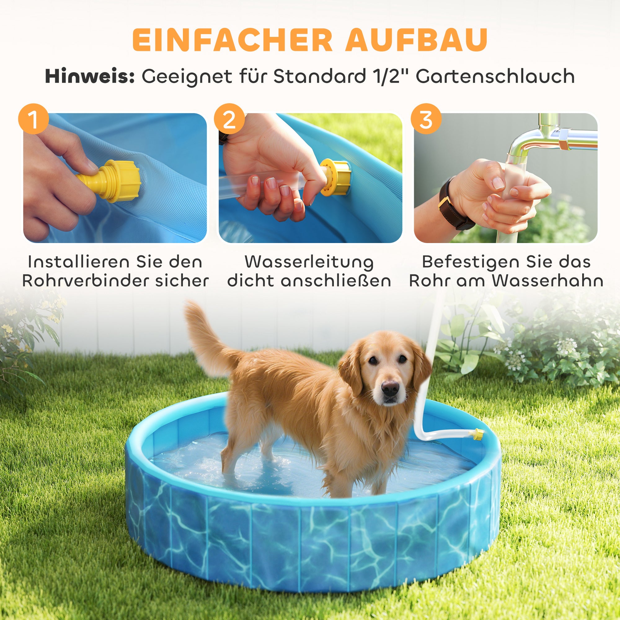 PawHut Hundepool Faltbar Planschbecken mit Brunnen- und Wasserpolsterdesign Ø120 x 30 cm Blau