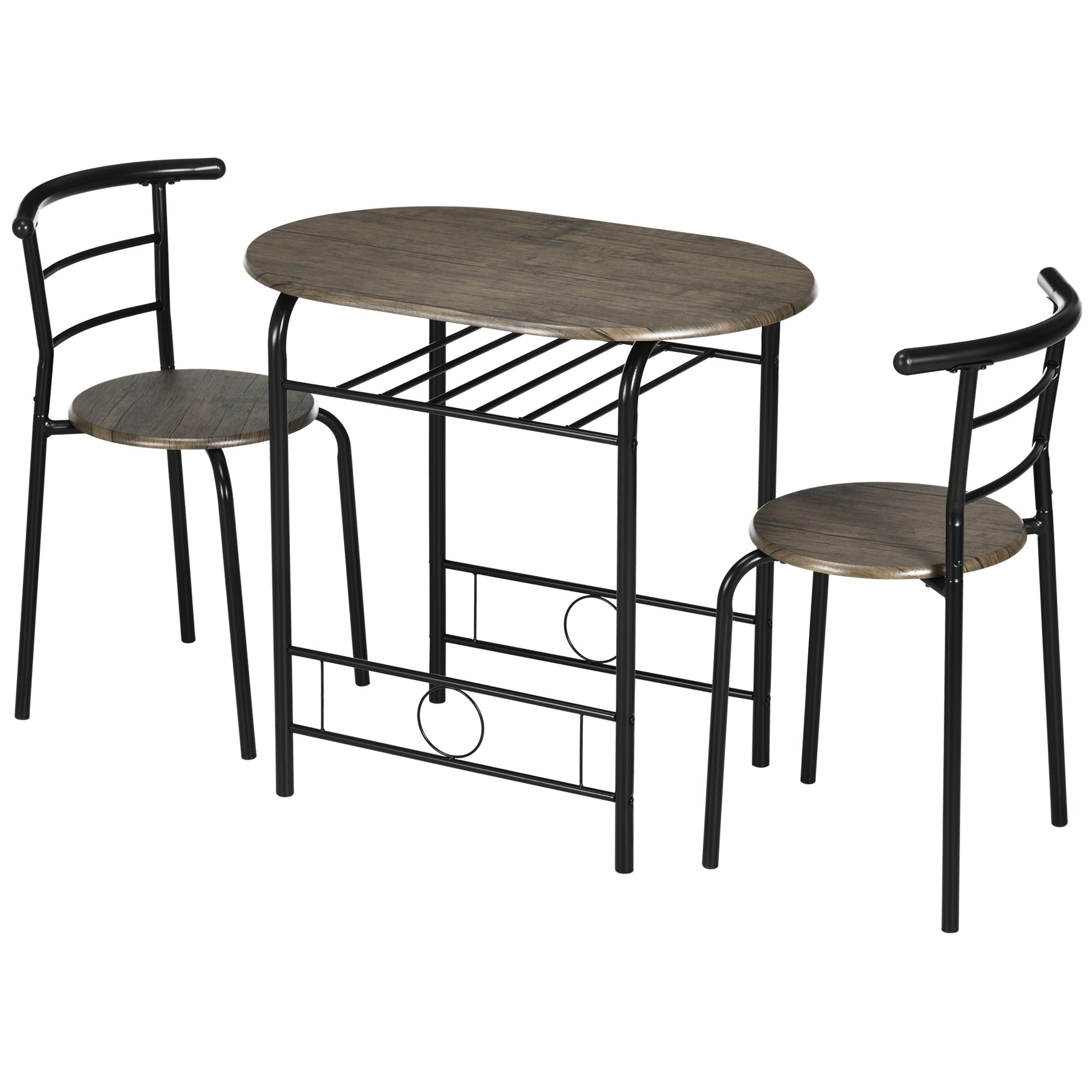HOMCOM Bistro-Set Esstisch Küchentisch mit Stühlen Set, 1 Tisch, 2 Stühle, 80 cm x 53 cm x 74,5 cm, Schwarz