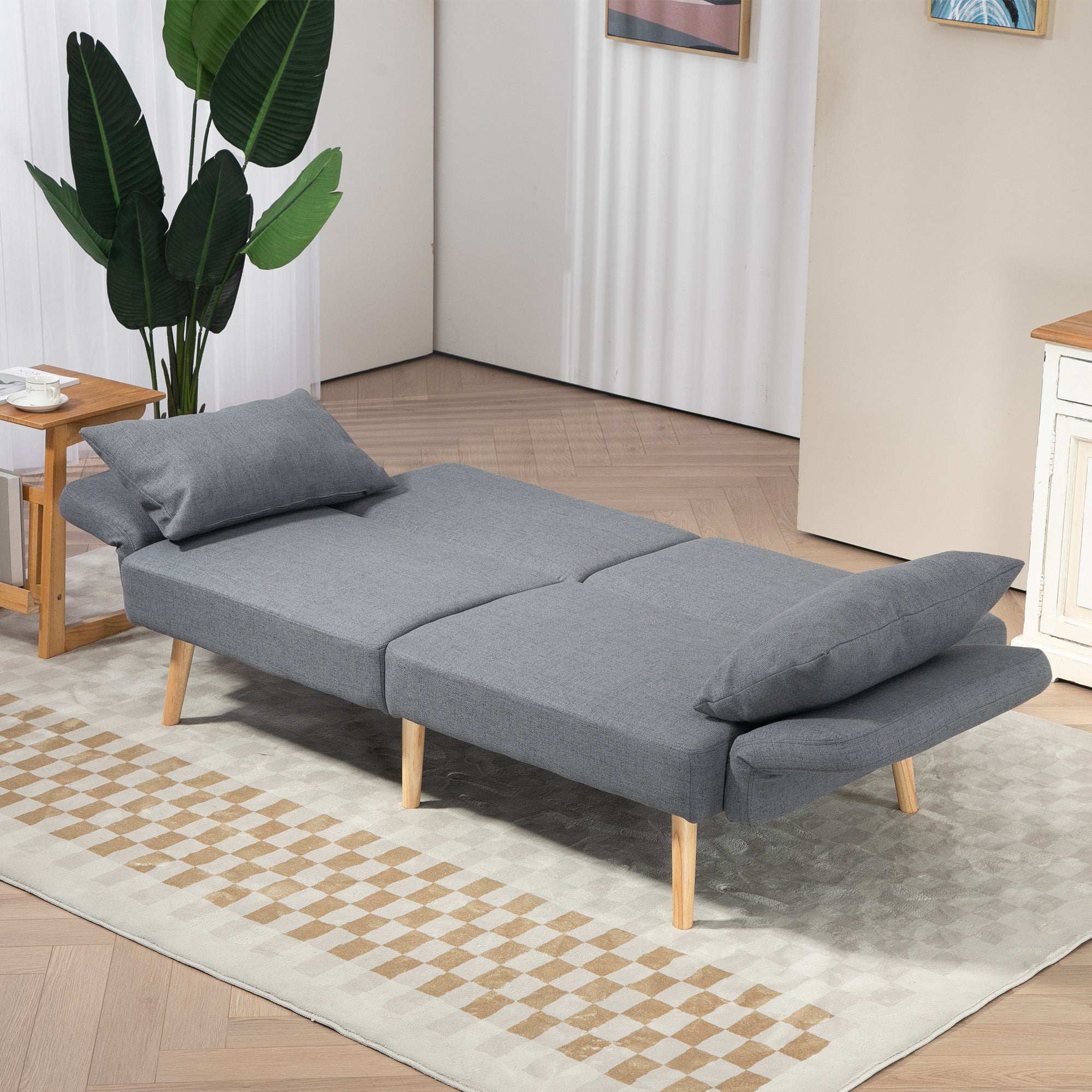 HOMCOM 3-Sitzer Schlafsofa, Gäste-Doppelbett, bis 240 kg, Klapplehnen, Holzrahmen, 170 x 83 x 80 cm, Grau