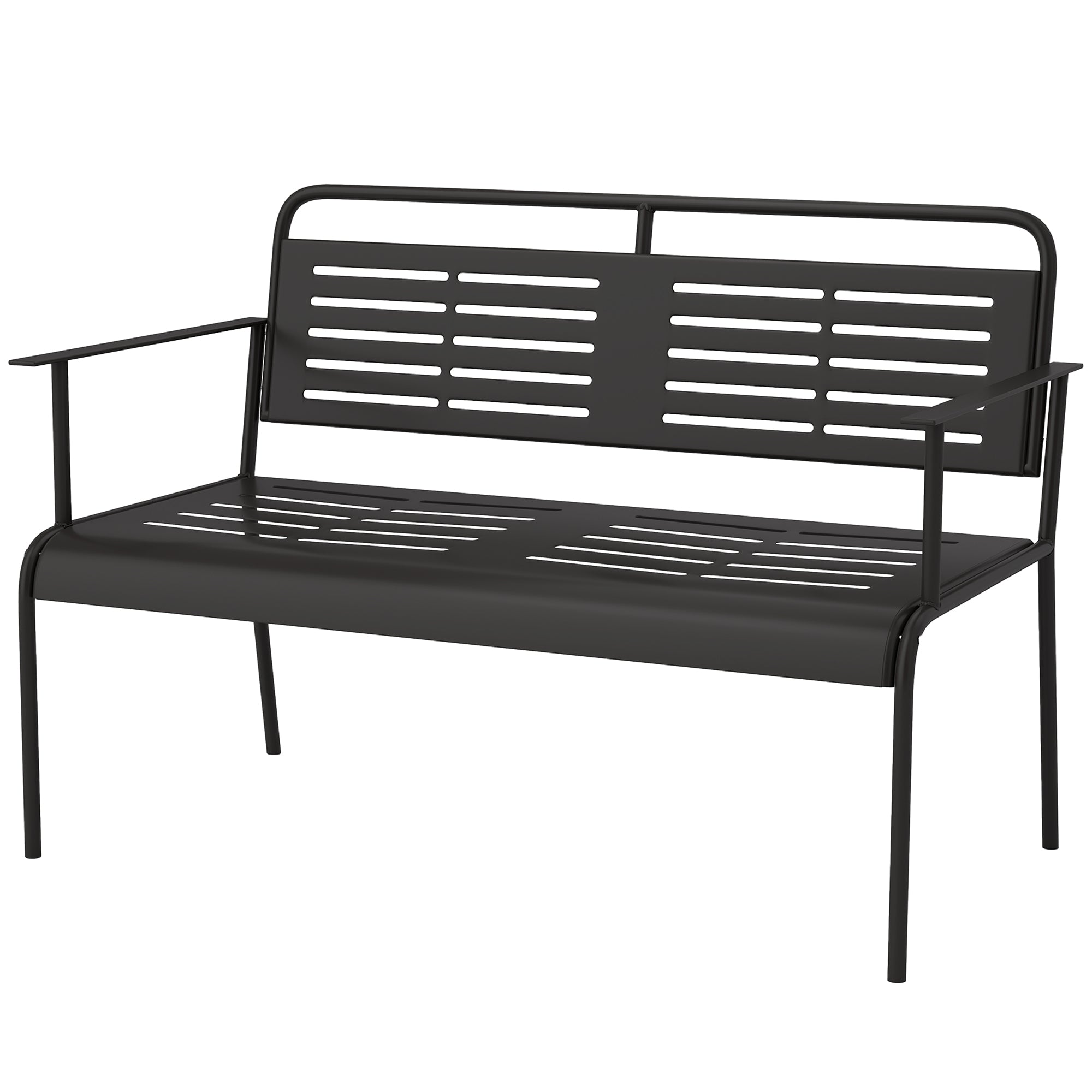 Outsunny -Sitzer Gartenbank, wetterfest Sitzbank, wasserabweisend Gartenmöbel mit Rücken- & Armlehnen 121 x 64 x 84cm, Schwarz