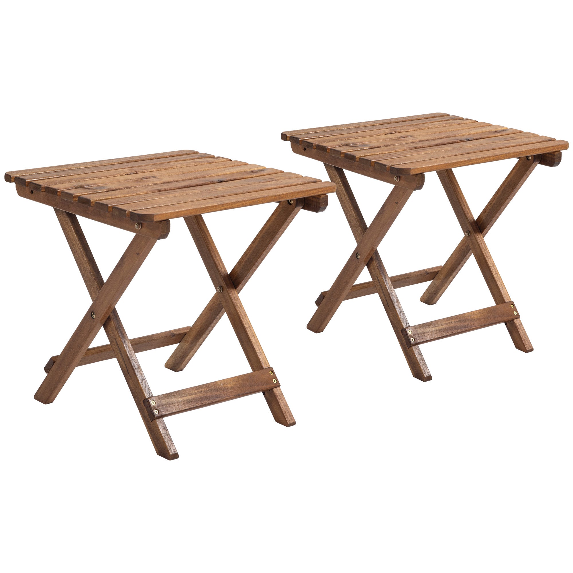 Outsunny Terrassentisch-Set, 2 Klapptische aus Akazienholz, 45x45x45cm, Teak