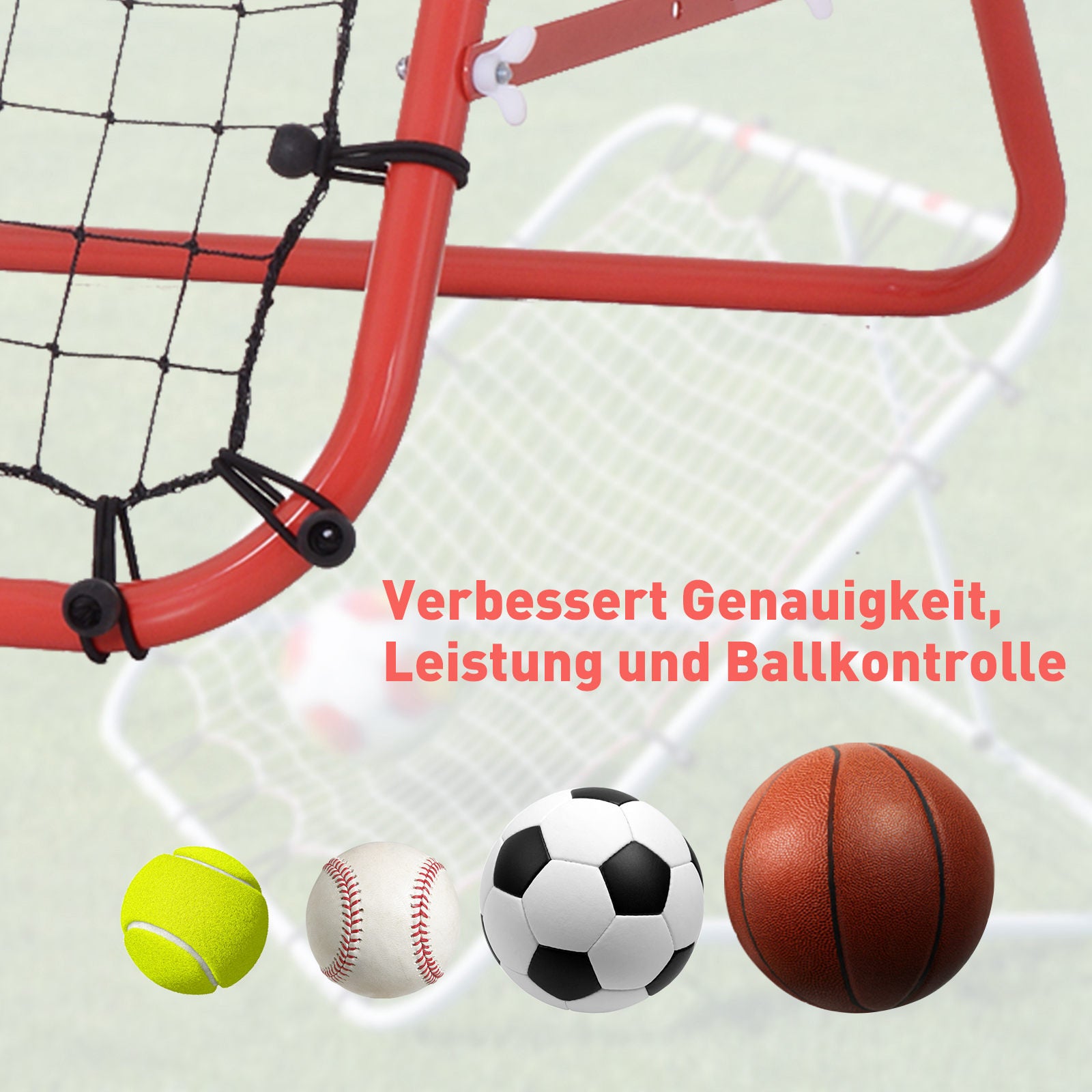 HOMCOM Rebounder für Fußball, Prellwand Rebound Netz, Metallrohr mit PE-Gewebe, Kickback Rückprallwand für Baseball Basketball, Fußballtor für Jugendliche Training 96x80x96cm, Rot