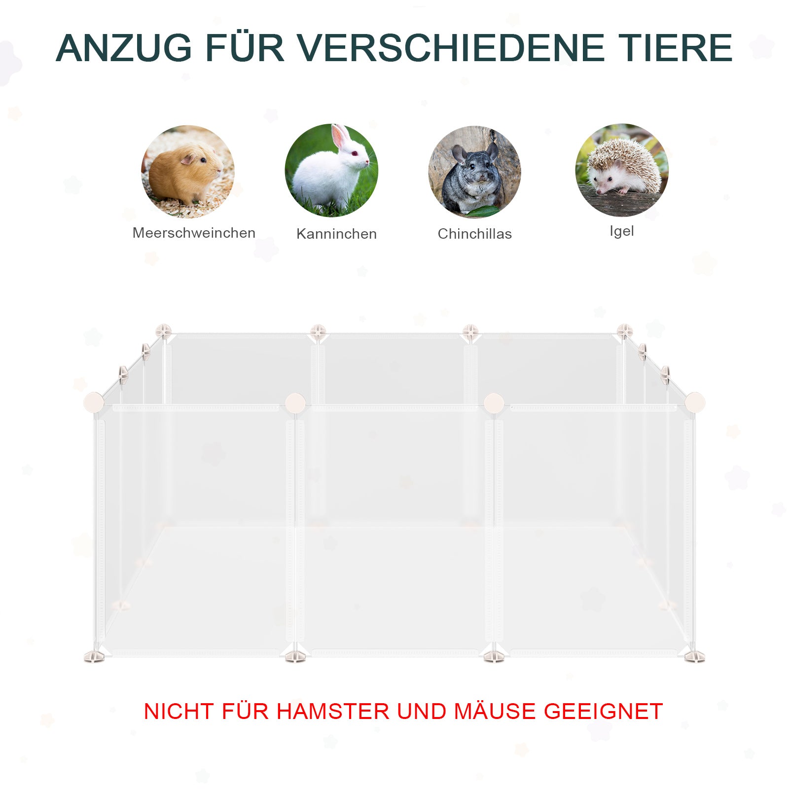PawHut Freilaufgehege Laufgitter DIY Freigehege Gittergehege Absperrgitter Kleine Haustiere Laufstall für Innen 12 Platten Weiß Metall PP-Harz 105 x 105 x 45 cm
