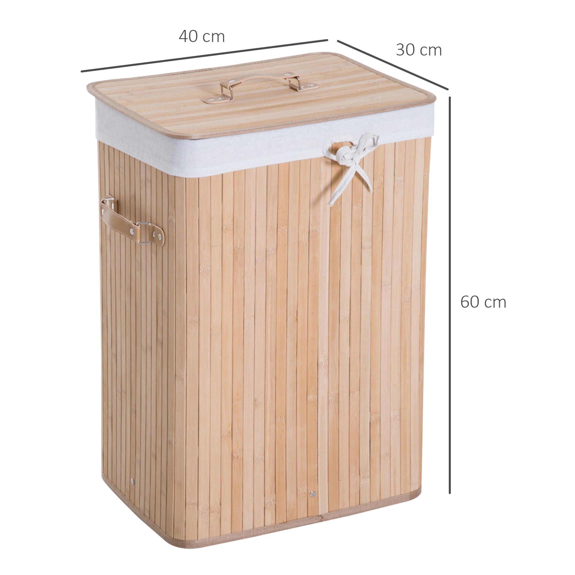 HOMCOM Wäschekorb schmal mit Deckel 72L Wäschesammler mit Griff, herausnehmbarer Wäschesack, Wäschebox für Waschküche Schlafzimmer Badezimmer Natur