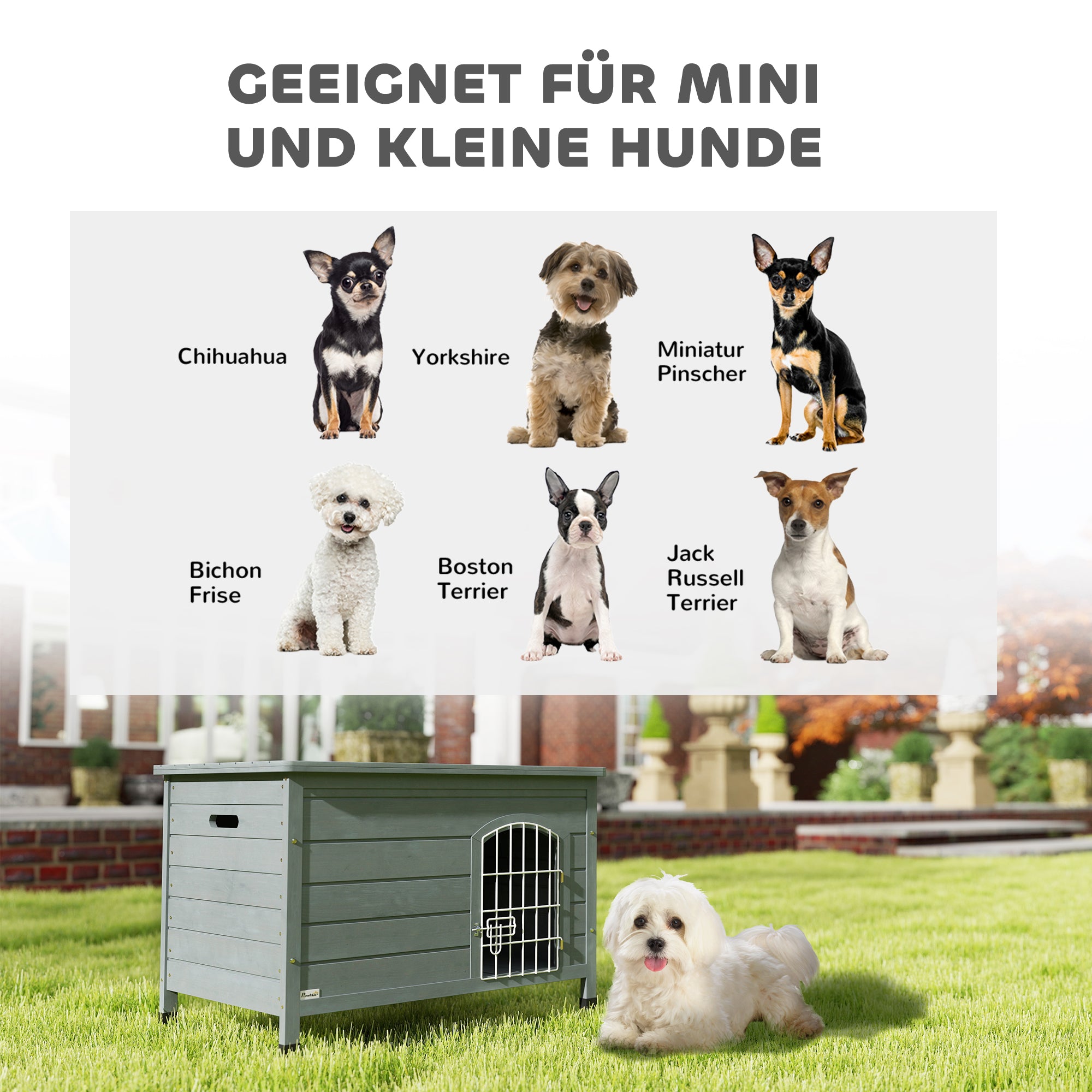 PawHut Hundehütte, Hundehaus mit Tür, Hundebox, Haustierhütte, Tannenholz, Dunkelgrau