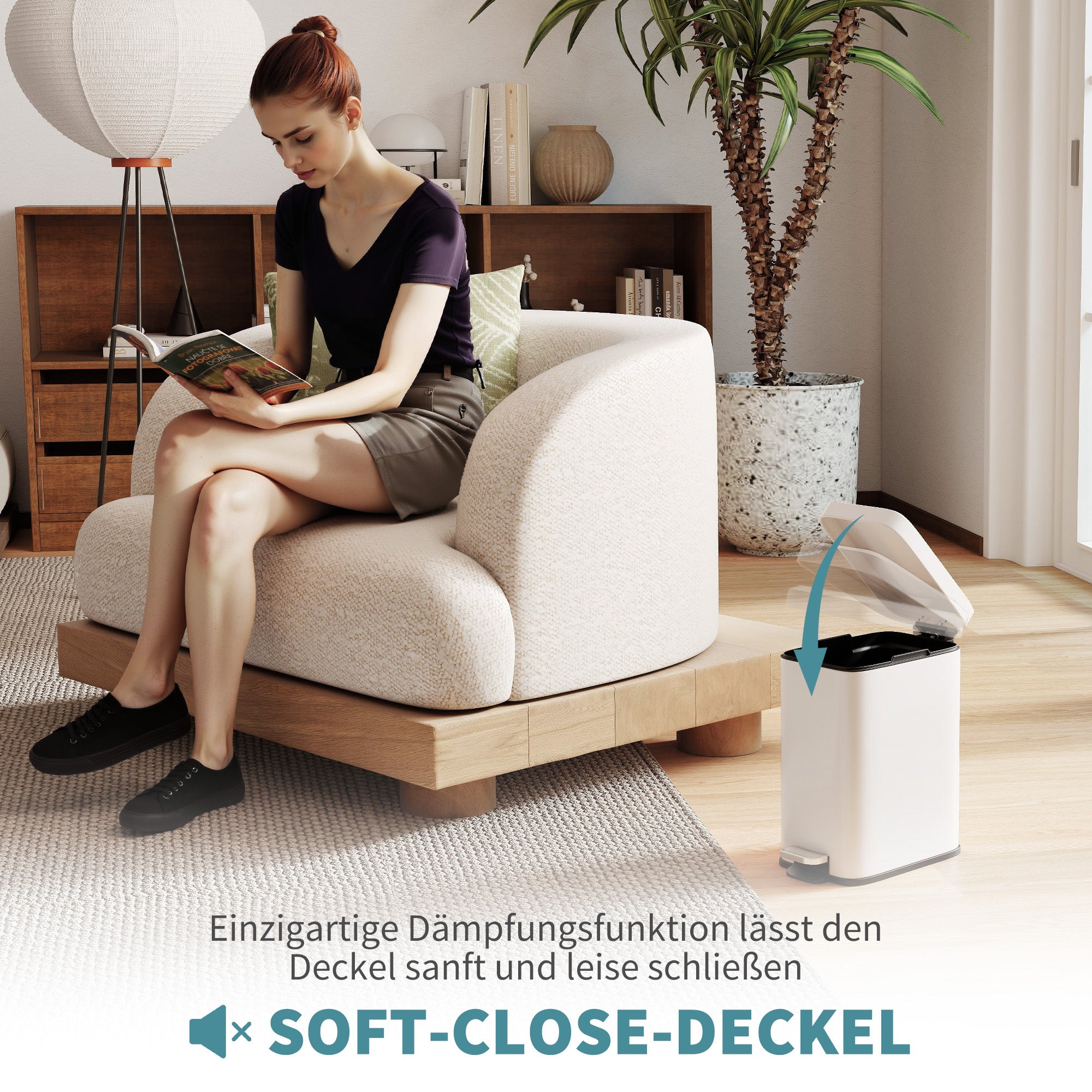 HOMCOM Mülleimer aus Metall, Abfalleimer, 5 L Fassungsvermögen, mit Fußpedal, mit Inneneimer, Weiß