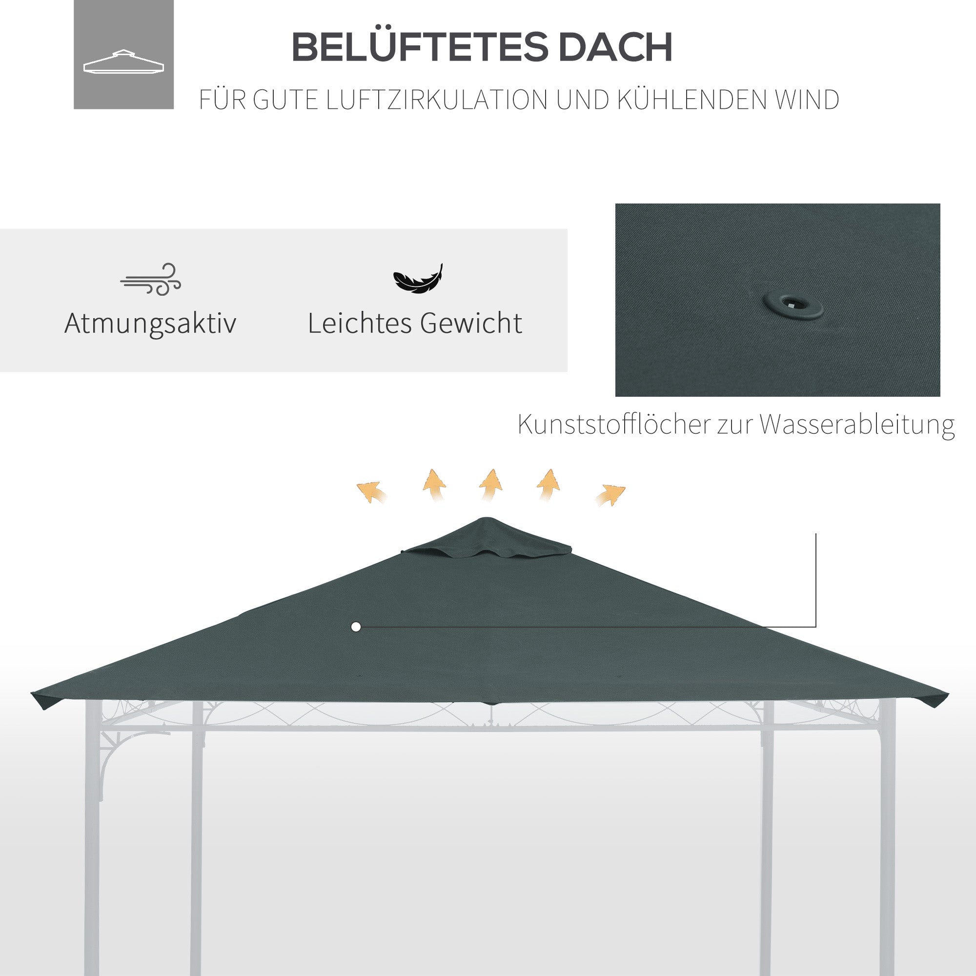 Outsunny Ersatzdach für Gartenpavillon, Polyester, 2,98 x 2,95 m, Dunkelgrau