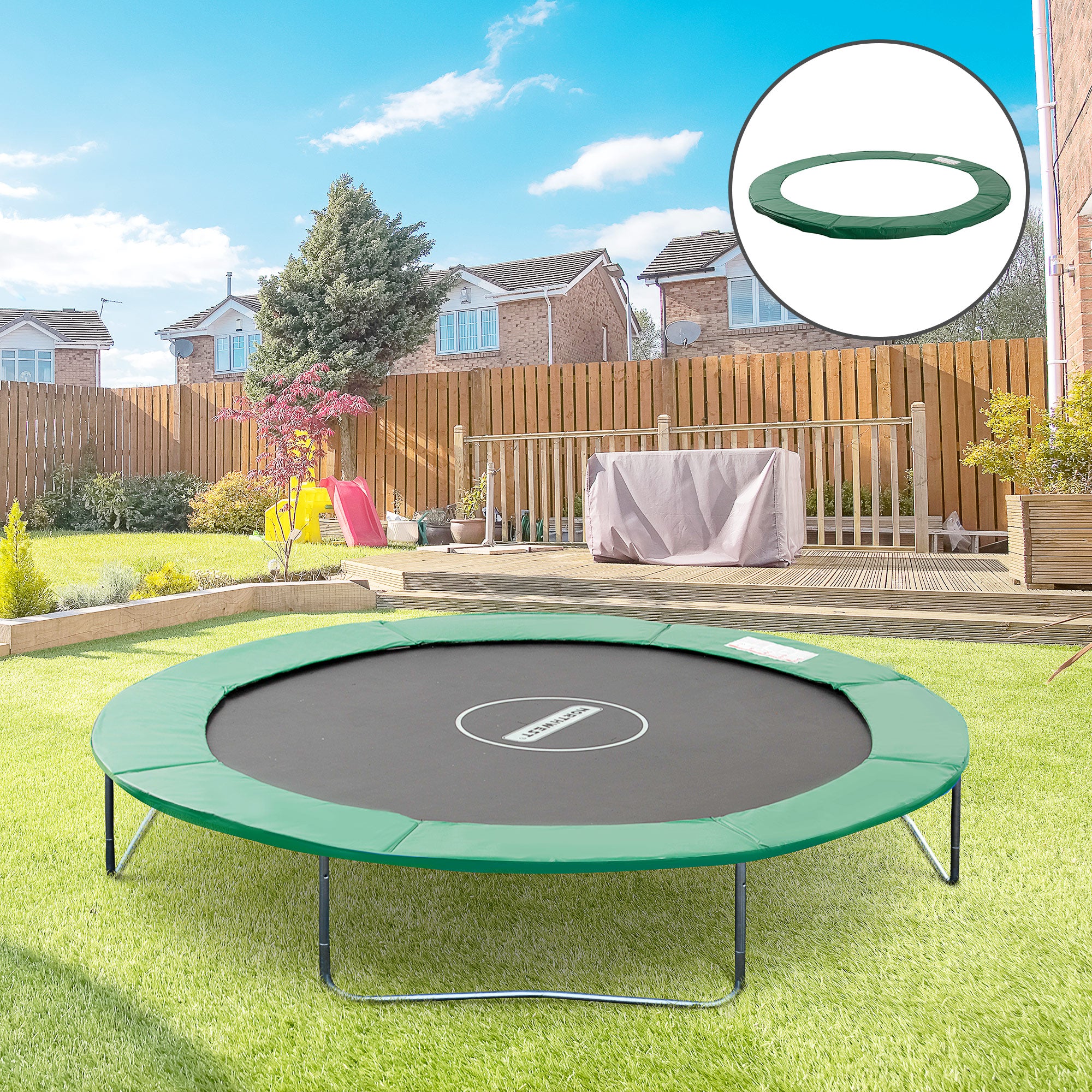 HOMCOM Trampolin Randabdeckung Sicherheitsnetz Wetterplane Leiter Randabdeckung: Ø 244cm Grün