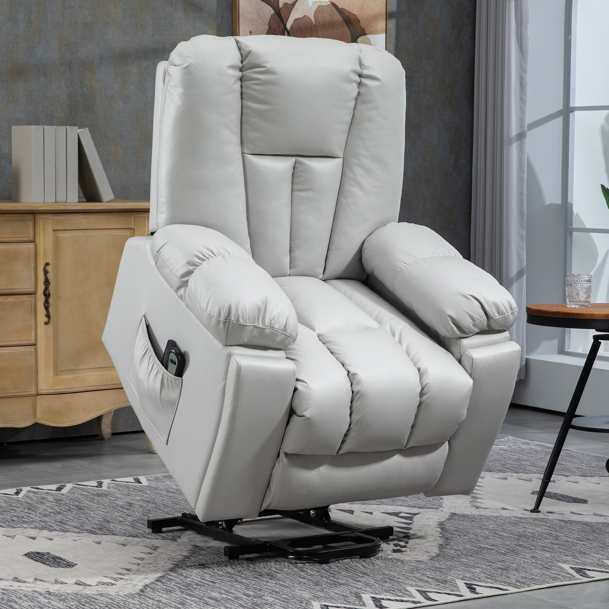 HOMCOM Massagesessel Relaxsessel Seniorensessel, Fernbedienung, Seitentaschen, 94 cm x 96 cm x 106 cm, Grau