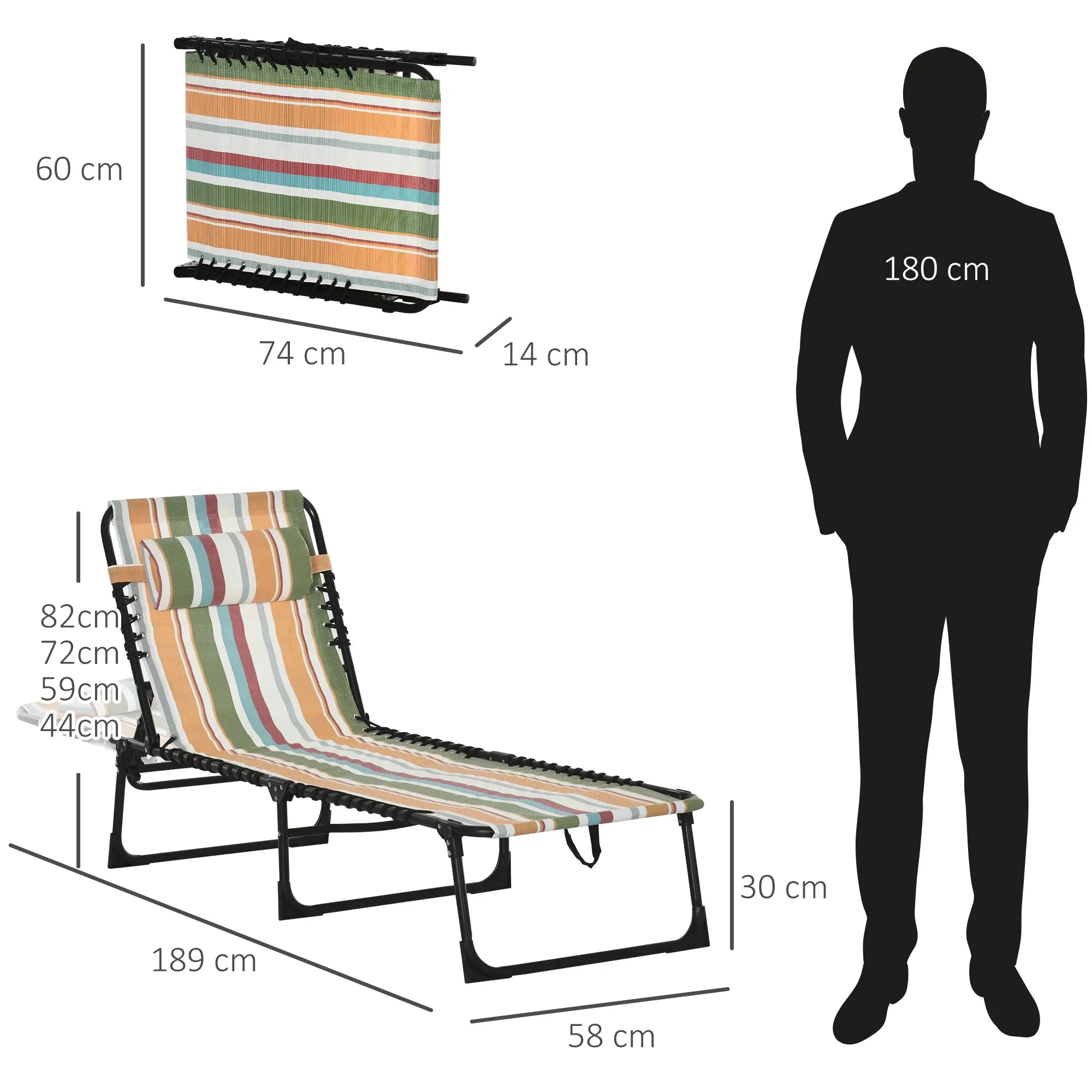 Outsunny Klappbare Sonnenliege mit 4-fach verstellbarer Rückenlehne, Mehrfarbig