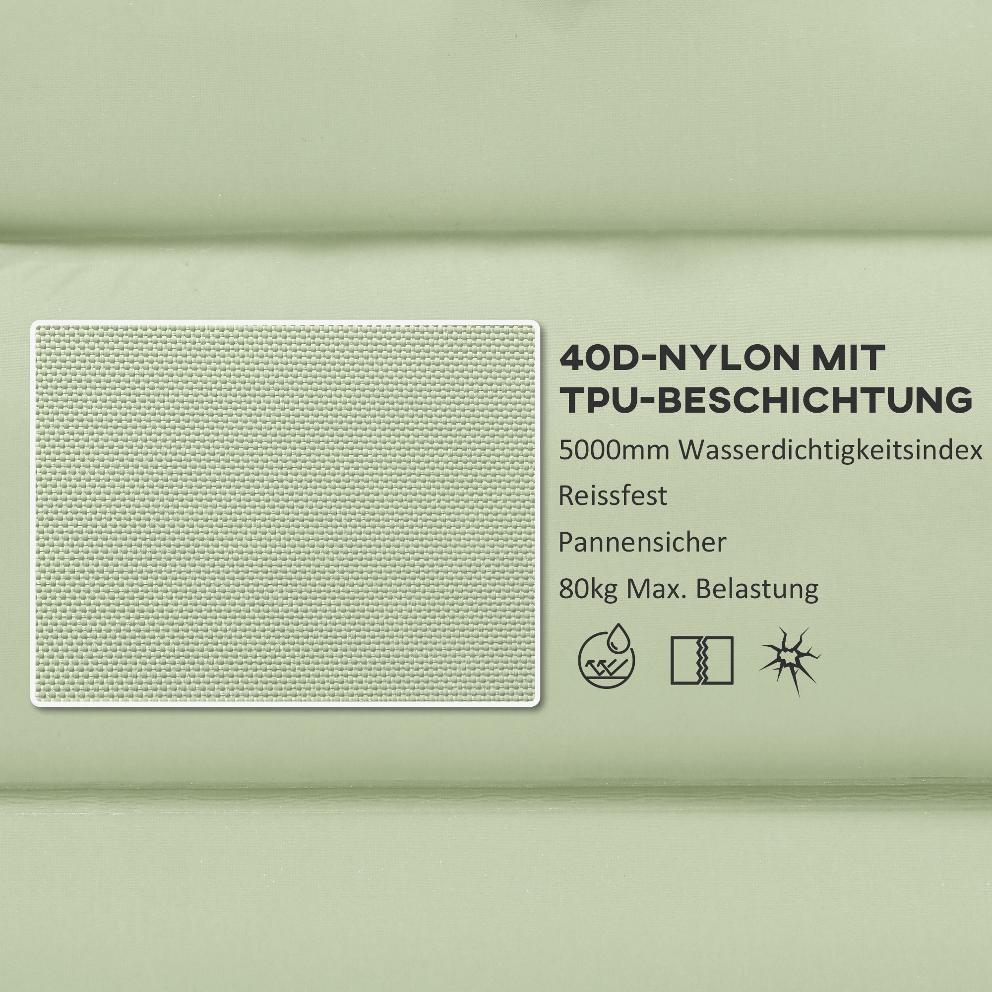 Outsunny Luftmatratze, Campingmatte, wasserabweisend, reißfest, mit Fußpumpe, Nylon, 200L x 60B x 10H cm, Grün