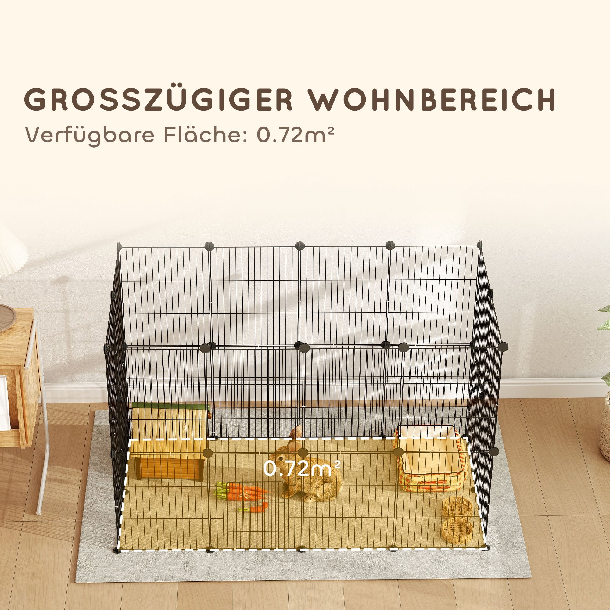 PawHut Kleintierkäfig, Außengehege, modulare Bauweise, 0,72 m² Fläche, Stahl, Schwarz