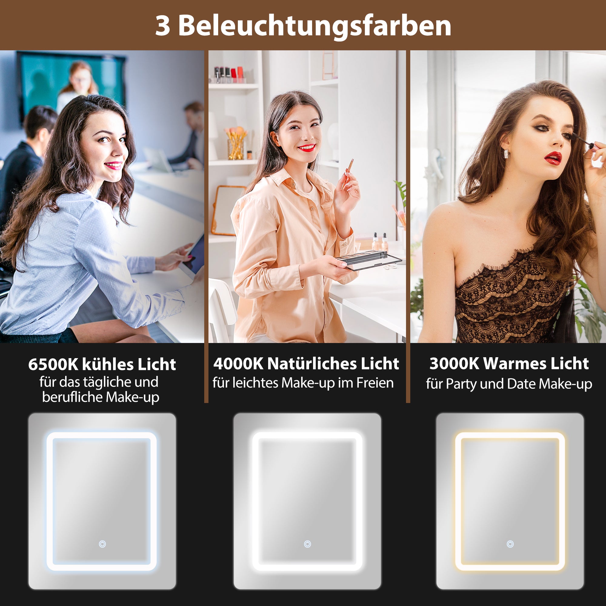 HOMCOM Kompakter Schminktisch mit Spiegel und LED-Beleuchtung, klappbare Tischplatte, offenere Regale, Schublade, MDF, Weiß