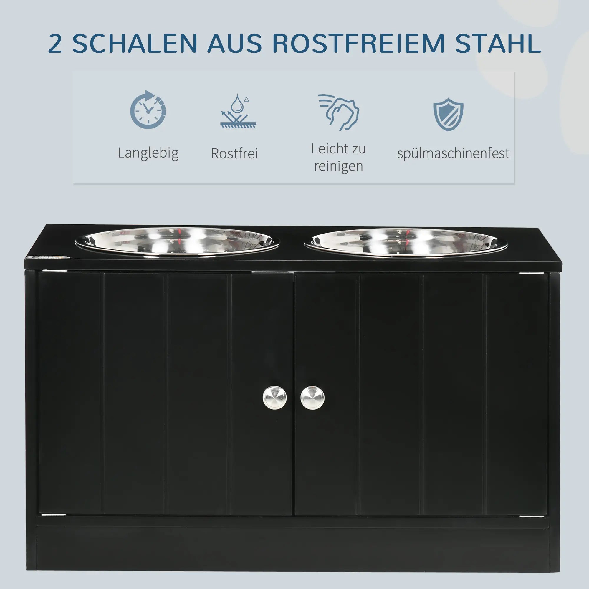 PawHut Erhöhte Futterstation mit 2 Edelstahlschüsseln und 44 L Stauraum, Magnettüren, für große Hunde, Schwarz