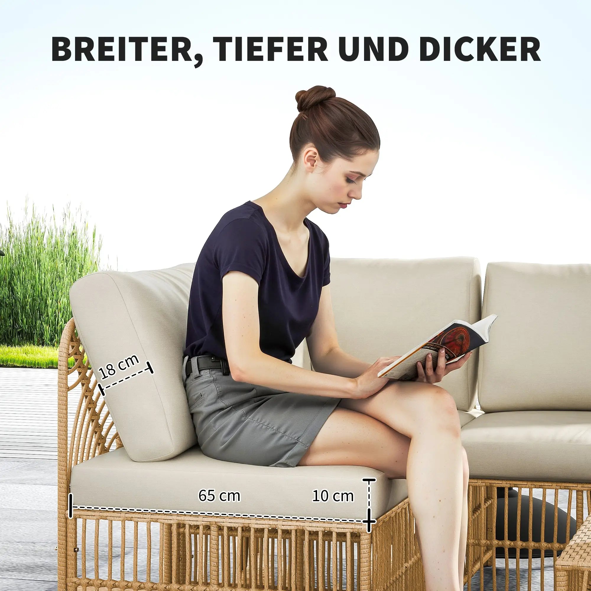 Outsunny Rattan Lounge Set 5-tlg. mit Kissen, wetterfest