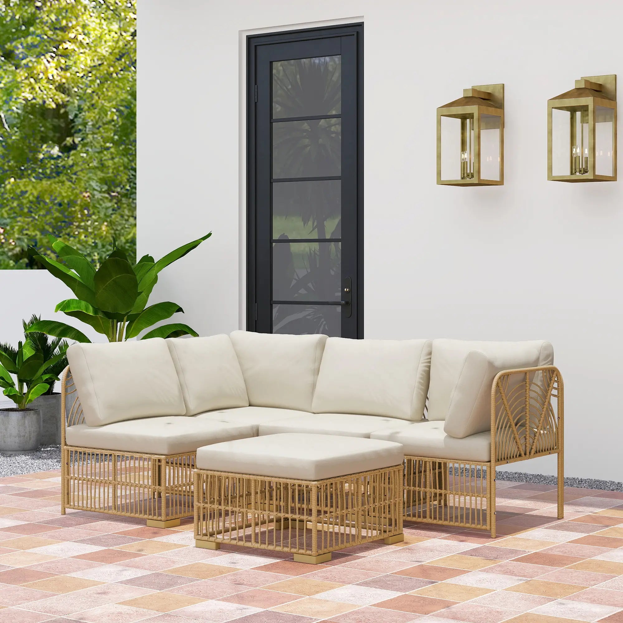 Outsunny Rattan Lounge Set 5-tlg. mit Kissen, wetterfest