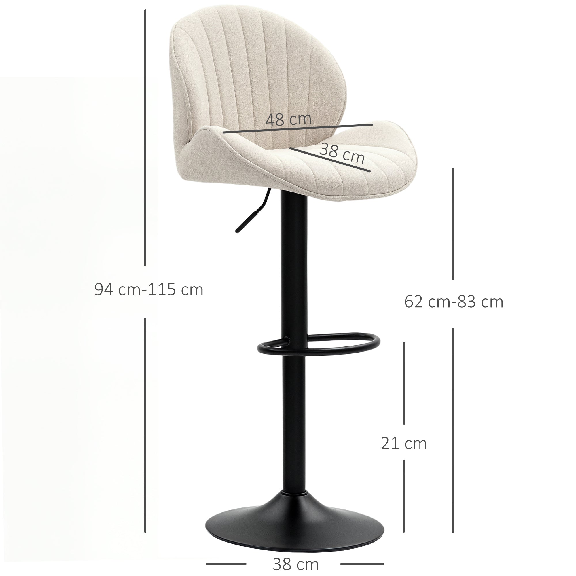 HOMCOM 2er-Set Barhocker, Stoffbezug, verstellbare Sitzhöhe, drehbar, Stahlrahmen, Beige