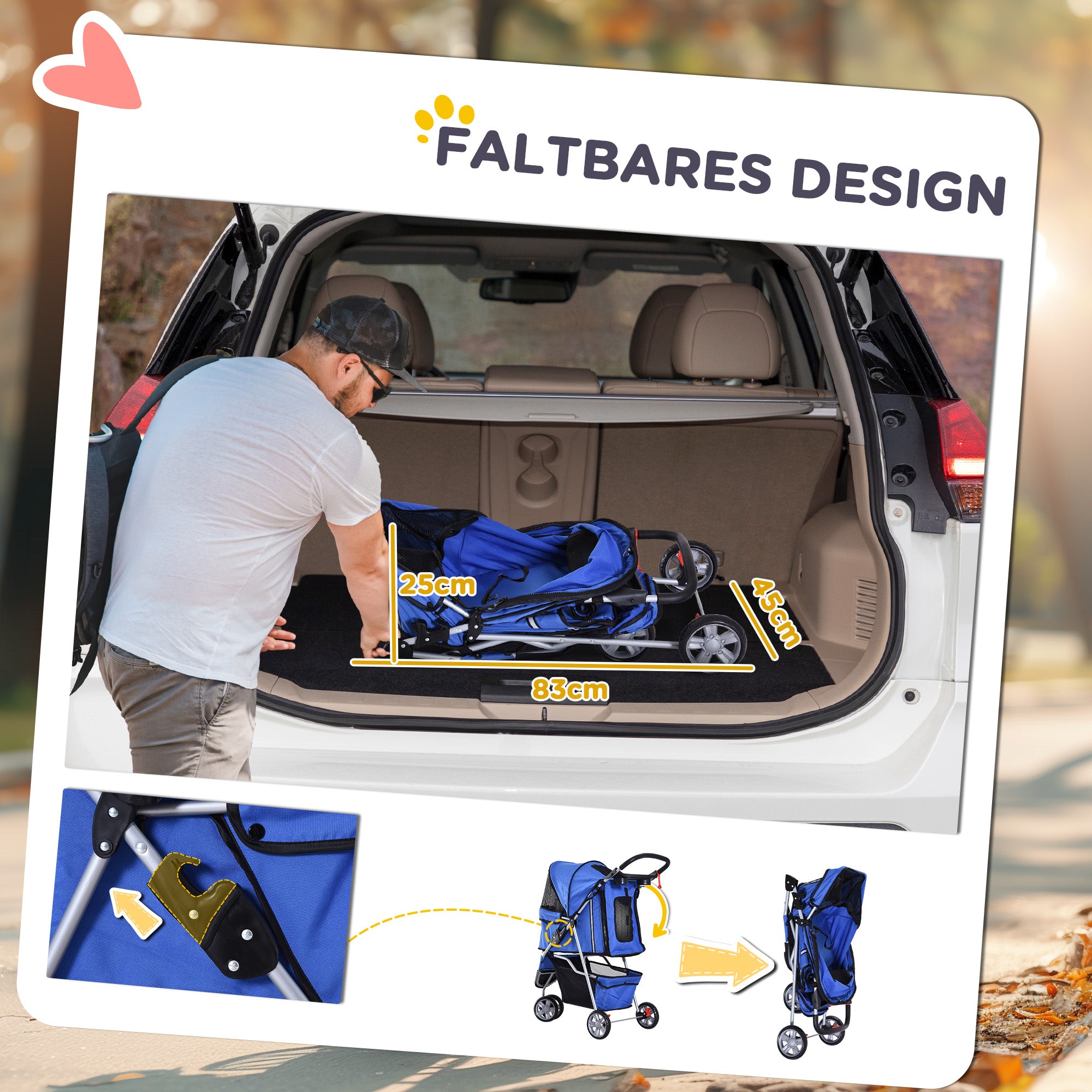 PawHut Hundewagen Hundebuggy bis 10 kg Klappbar Netzfenster Ablagekorb 2 Becherhalter Blau