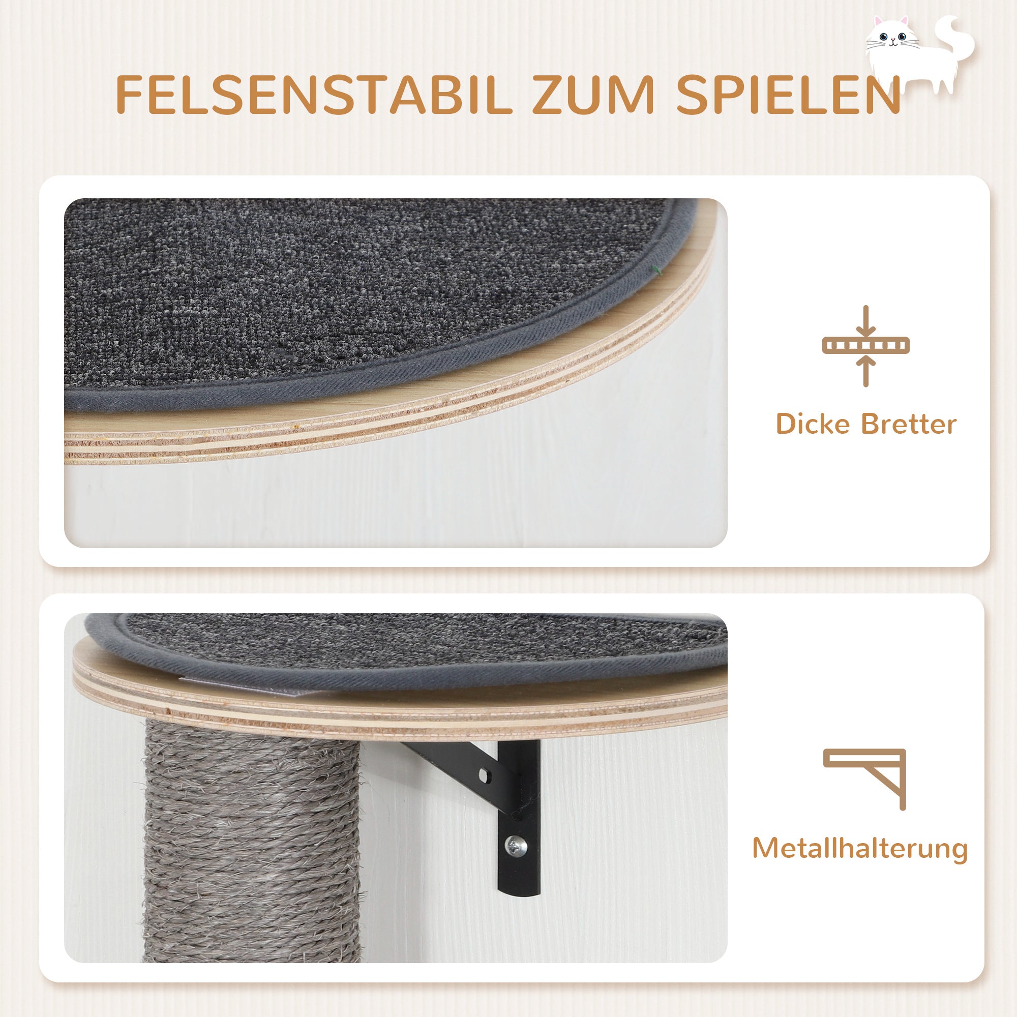 PawHut Kletterwand Katzen 7-teilig Katzen Kletterwand Set mit Sisalpfostenleiter, Plattform Kratzbaum Grau