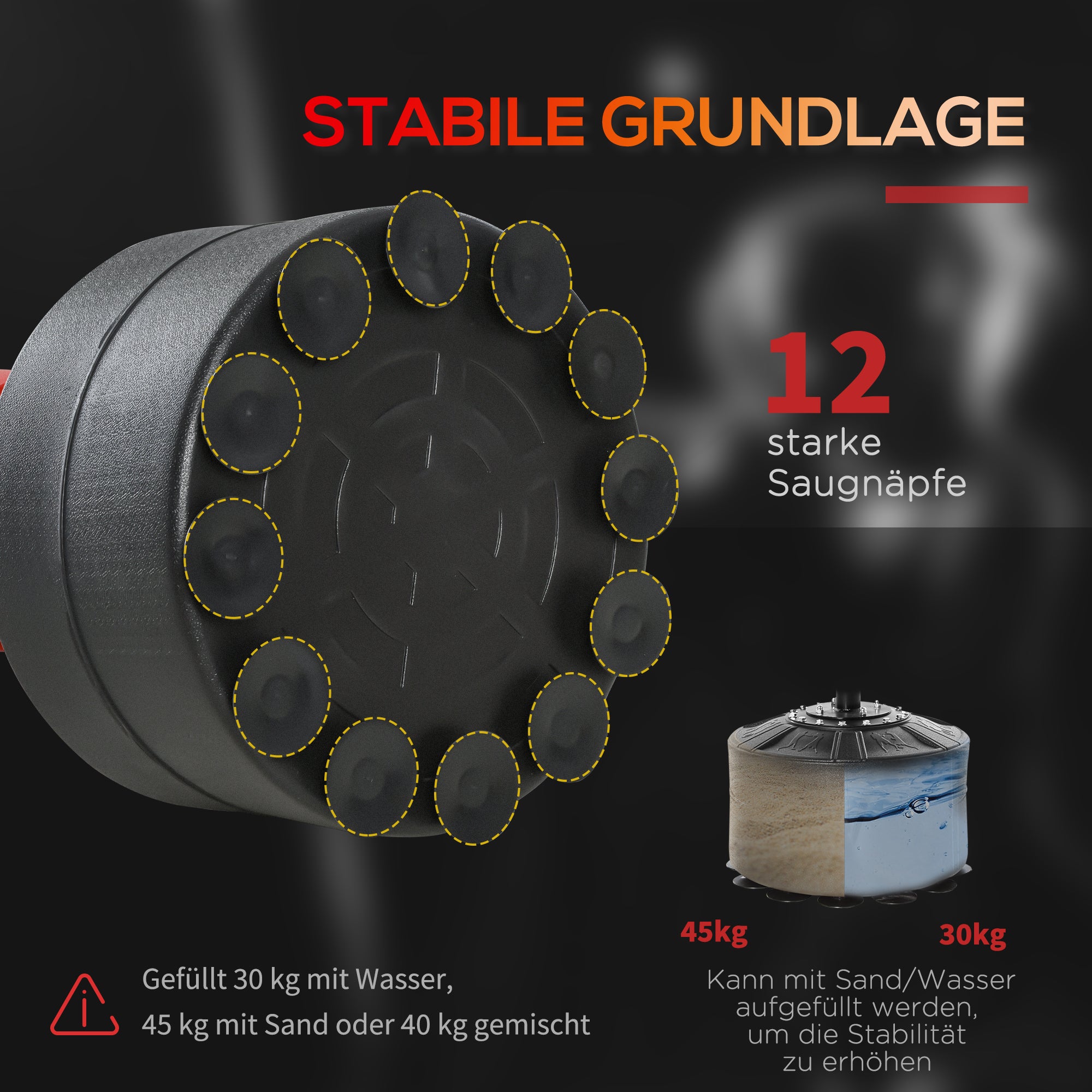 HOMCOM Boxstand Standbox-Trainer mit 2 Speedbällen Reflexstange und Saugnapf-Basis 160-230cm höhenverstellbar Geeignet für Erwachsene Jugendlichen Schwarz