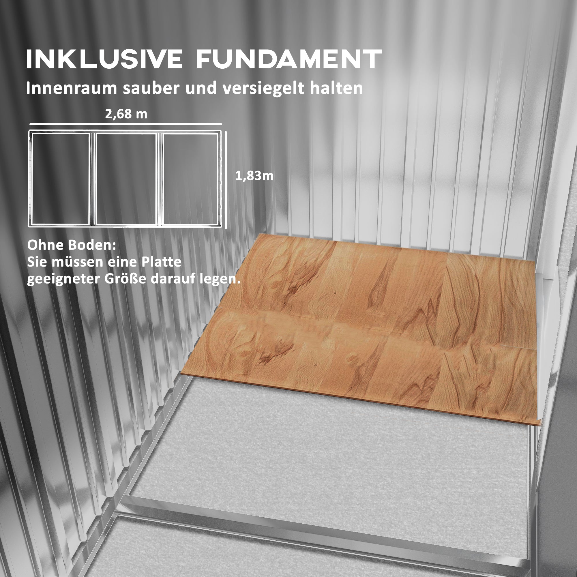 Outsunny Geräteschuppen, 2 Schiebetüren, 4 Fenster, wetterfest, Metallgehäuse, 2,7 x 1,9 x 1,9 m, Braun