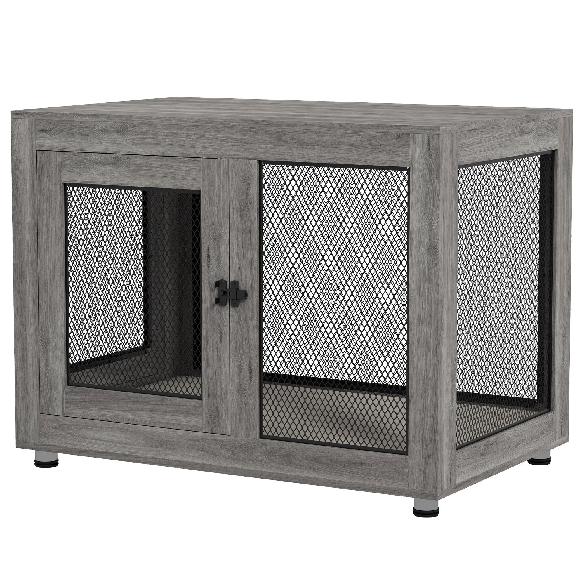 PawHut Hundebox, Welpenbox, mit Ablagefläche, wasserabweisendes Kissen, Stahlgitter, verstellbare Füße, 94x60x71,5 cm