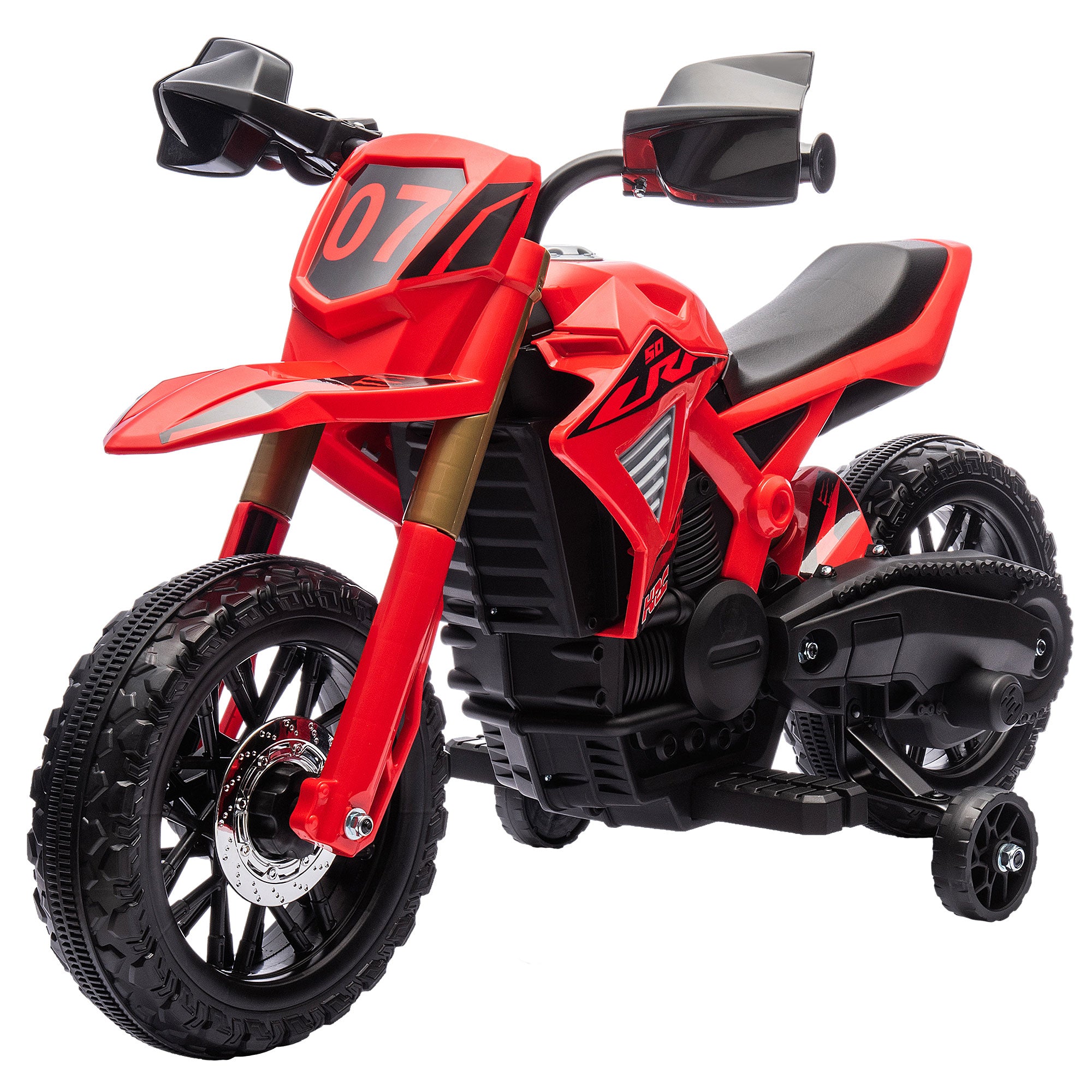 AIYAPLAY Elektro-Motorrad für Kinder, 6V Batterie-Antrieb, Stützräder, Hupe, Startgeräusch, 3-8 Jahre, Rot