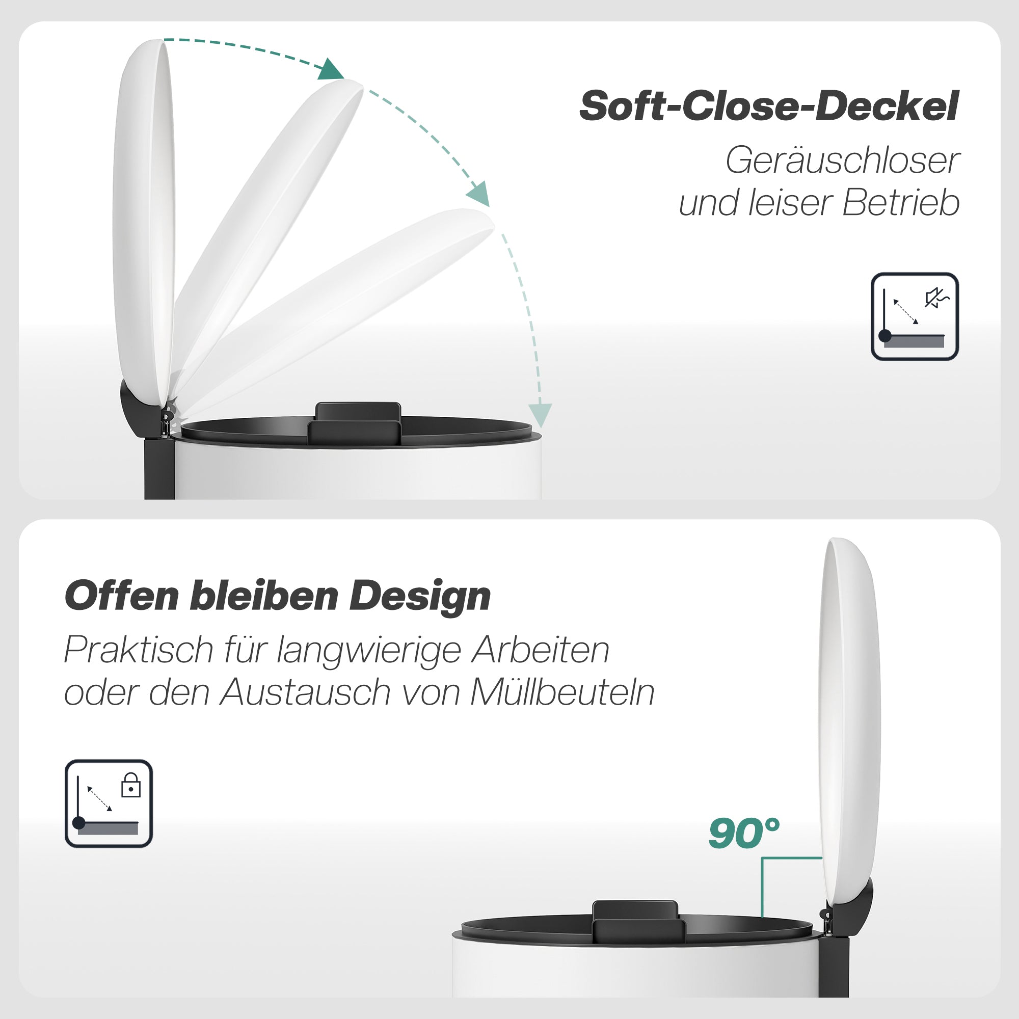 HOMCOM Mülleimer 30L, Treteimer, einrastbarer Deckel, Pedal, fleckenresistent, Cremeweiß
