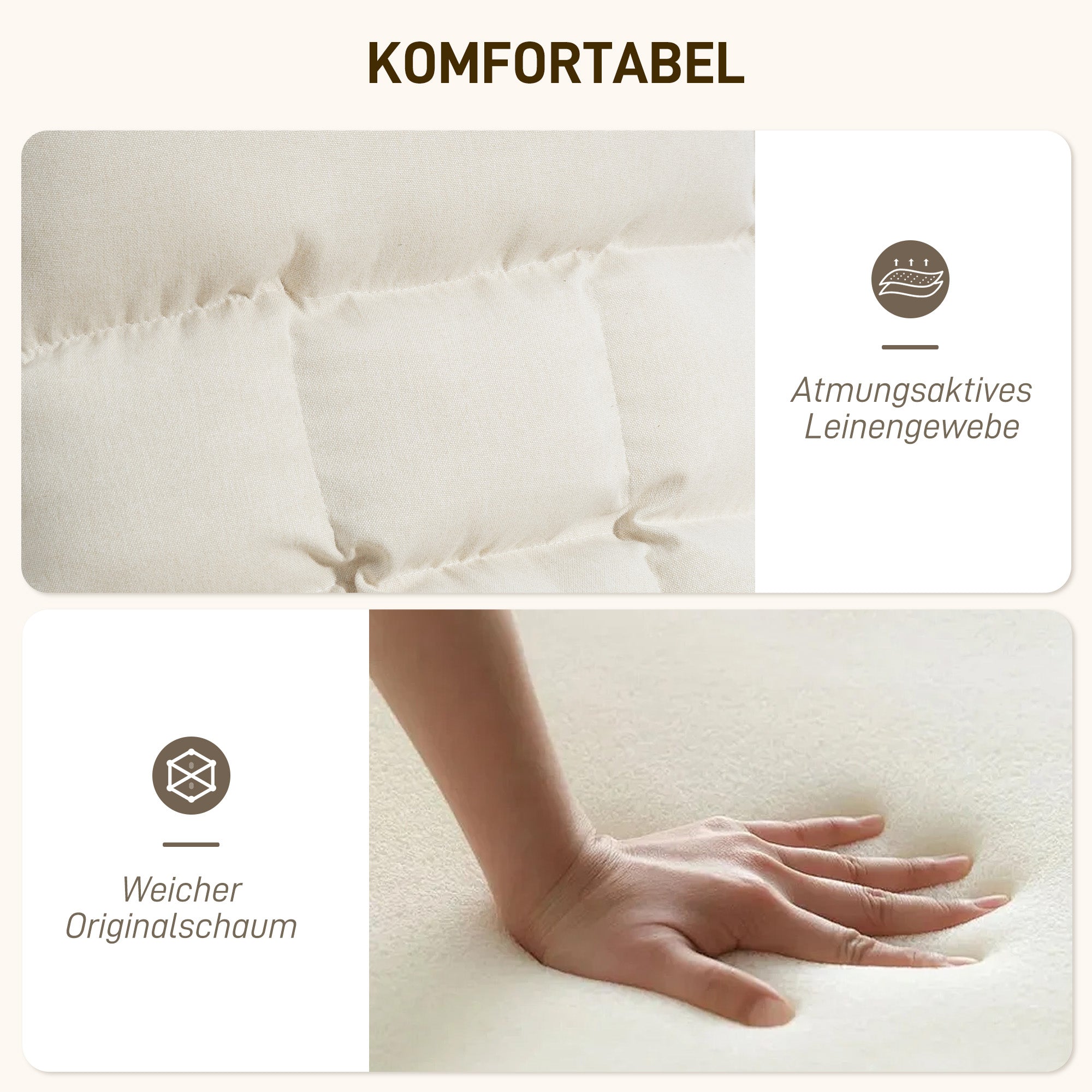 HOMCOM Gepolsterter Schaukelstuhl, Entspannungssessel mit Armlehnen und Stahlrahmen, für Wohnzimmer, Schlafzimmer, Cremeweiß