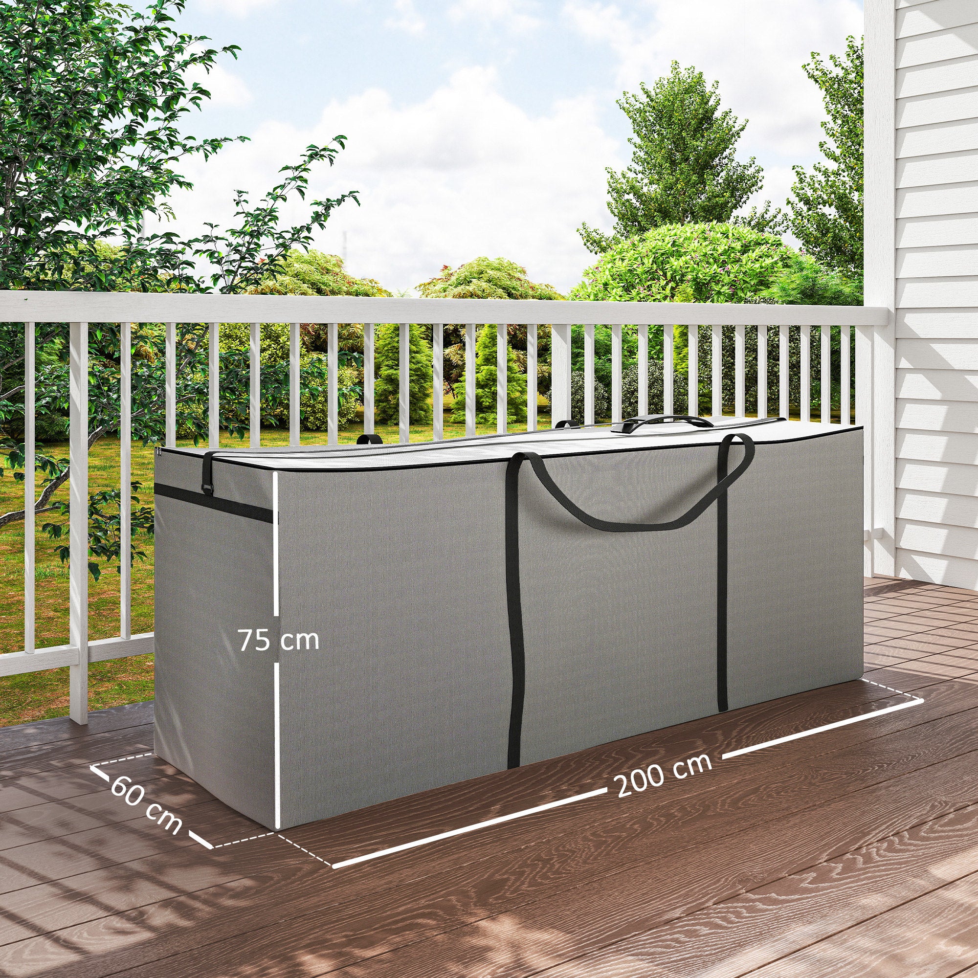 Outsunny Aufbewahrungstasche Gartenpolster, Auflagentasche, Schutzhülle mit Tragegriff Reißverschluss 200x60x75 cm, Hellgrau