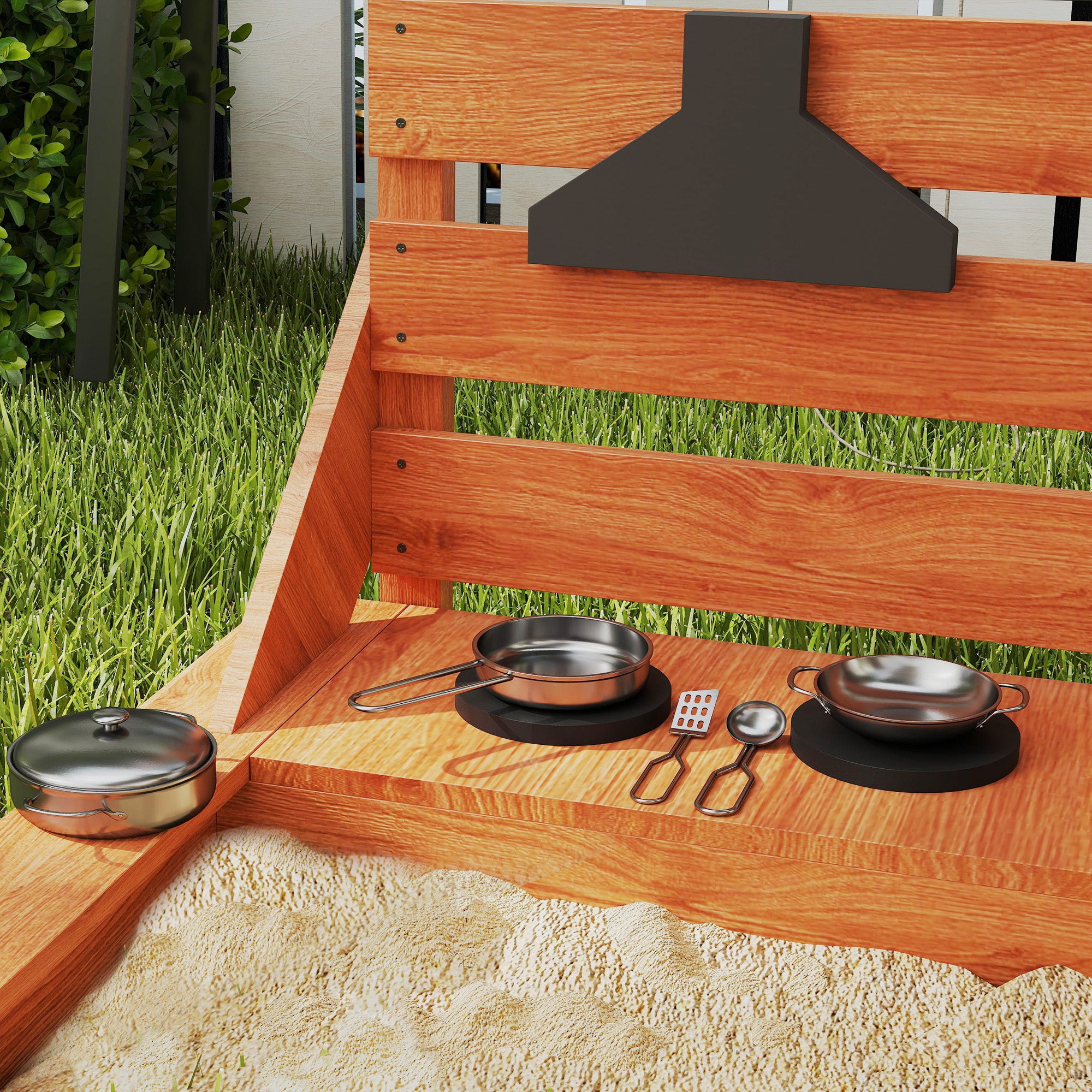 Outsunny Sandkasten mit Sonnendach Piratenschiff, inkl. Kinderküchenspielset, Massivholz, 180 x 103 x 144,5 cm, Grün