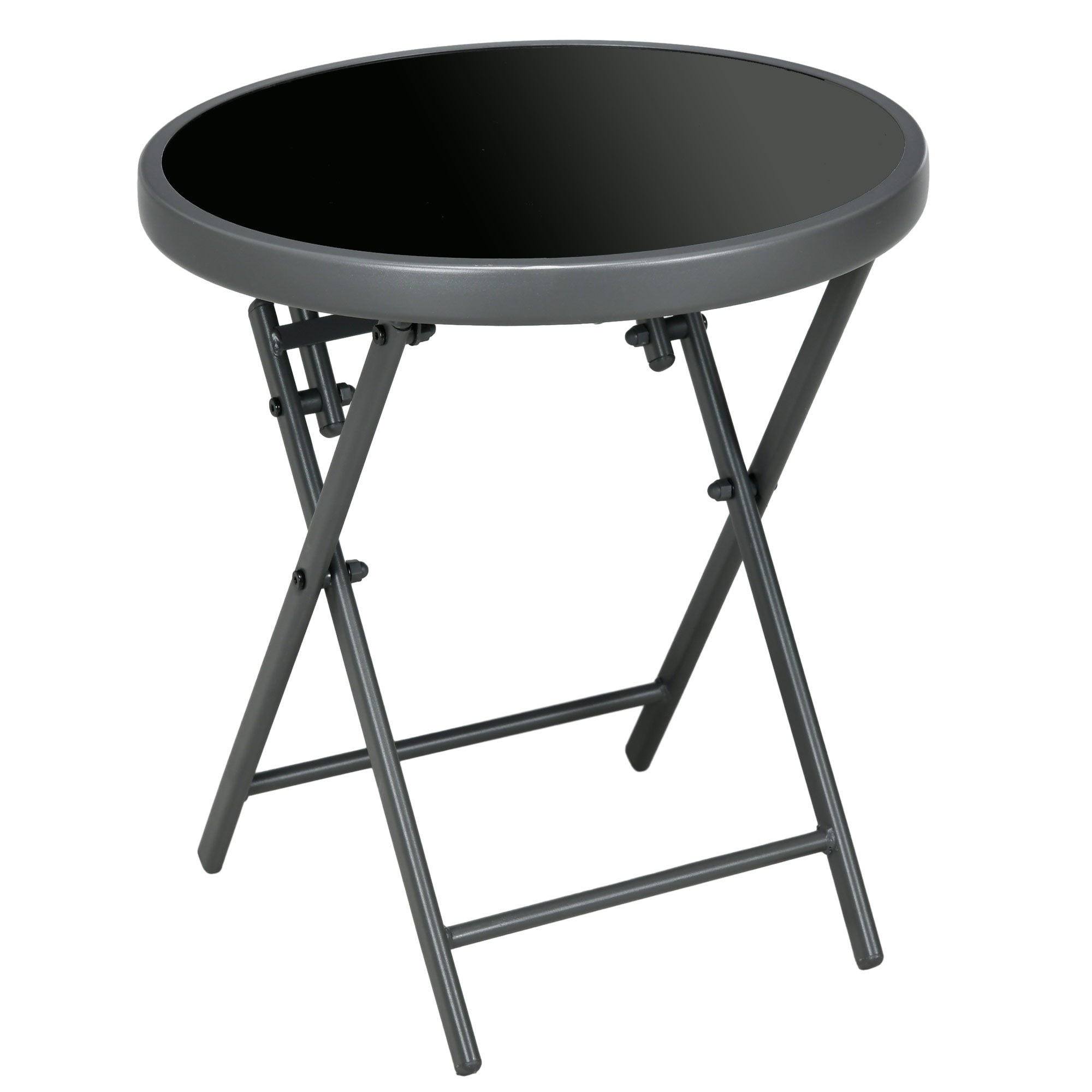 Outsunny Klappbarer Beistelltisch, Outdoor-Klapptisch, mit Tischplatte aus gehärtetem Glas, für Terrasse, 45 x 45 x 50 cm Schwarz