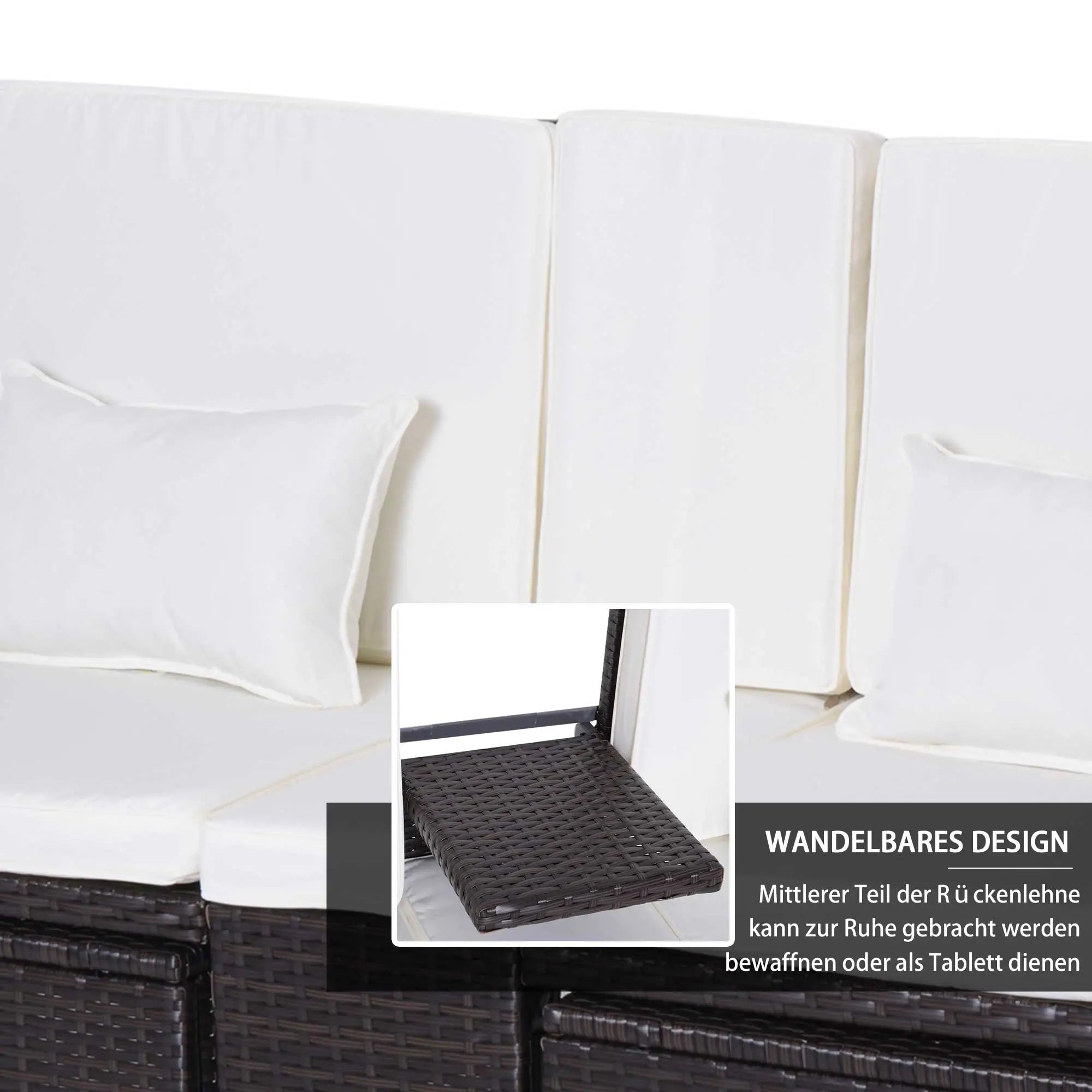 Outsunny Polyrattan Gartensofa-Set 3-teilig mit Hocker Kissen Outdoor