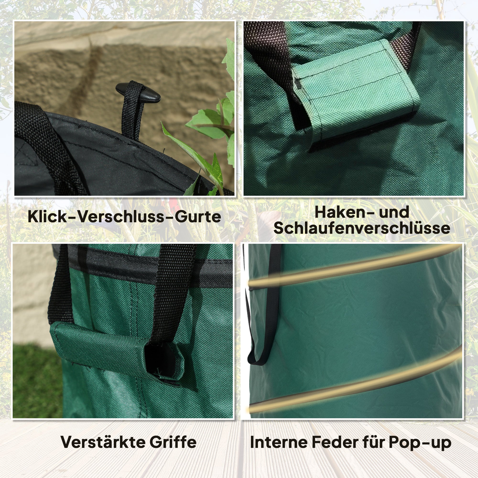 Outsunny Gartensack 2x160L wasserdicht Gartenabfallsack mit Trageschlaufen Griffe, stabil robust Laubsack Grün