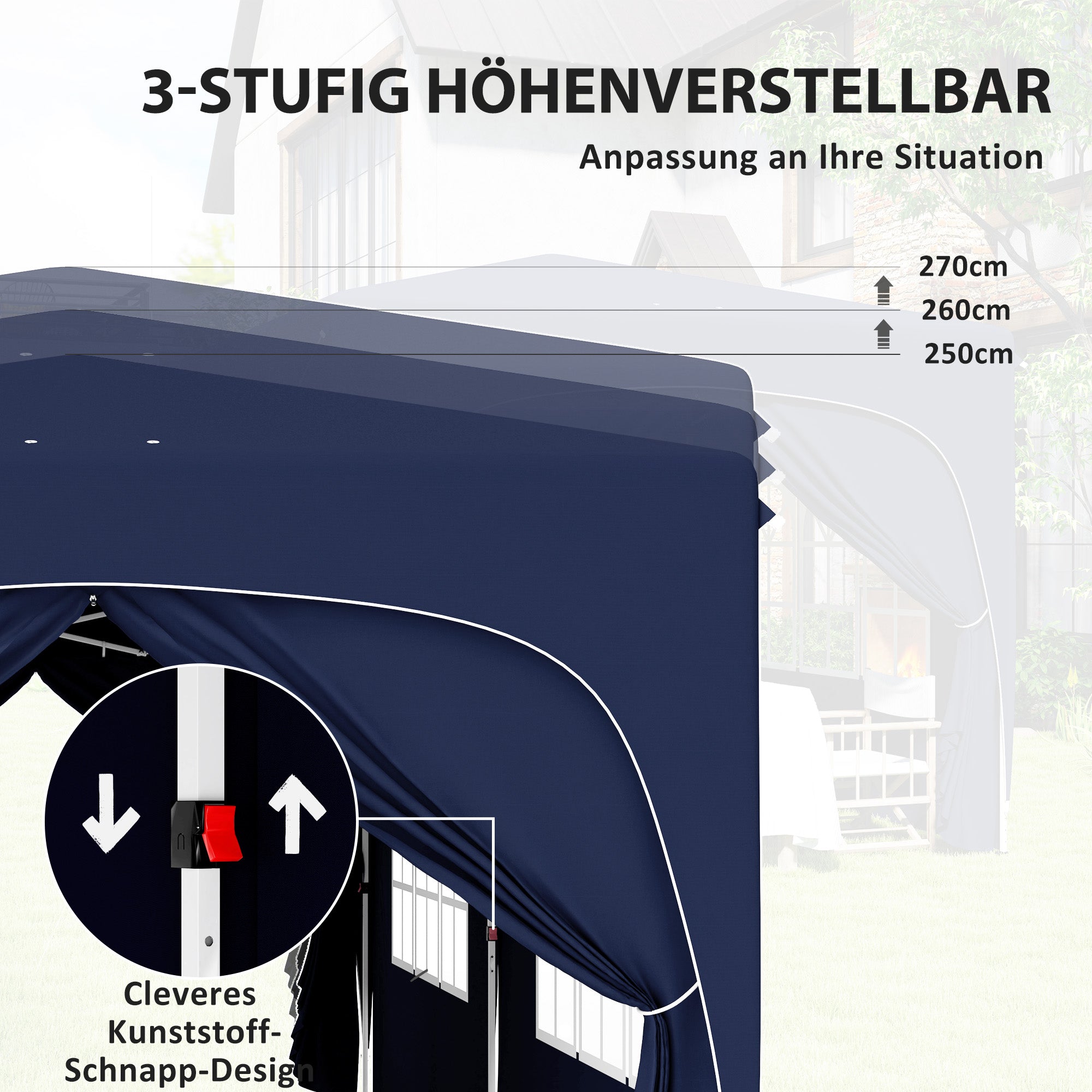 Outsunny 3 x 6 m Pop-up Pavillon mit Seitenwänden, UPF50+ höhenverstellbares Gartenzelt mit Tragetasche und Sandsäcken