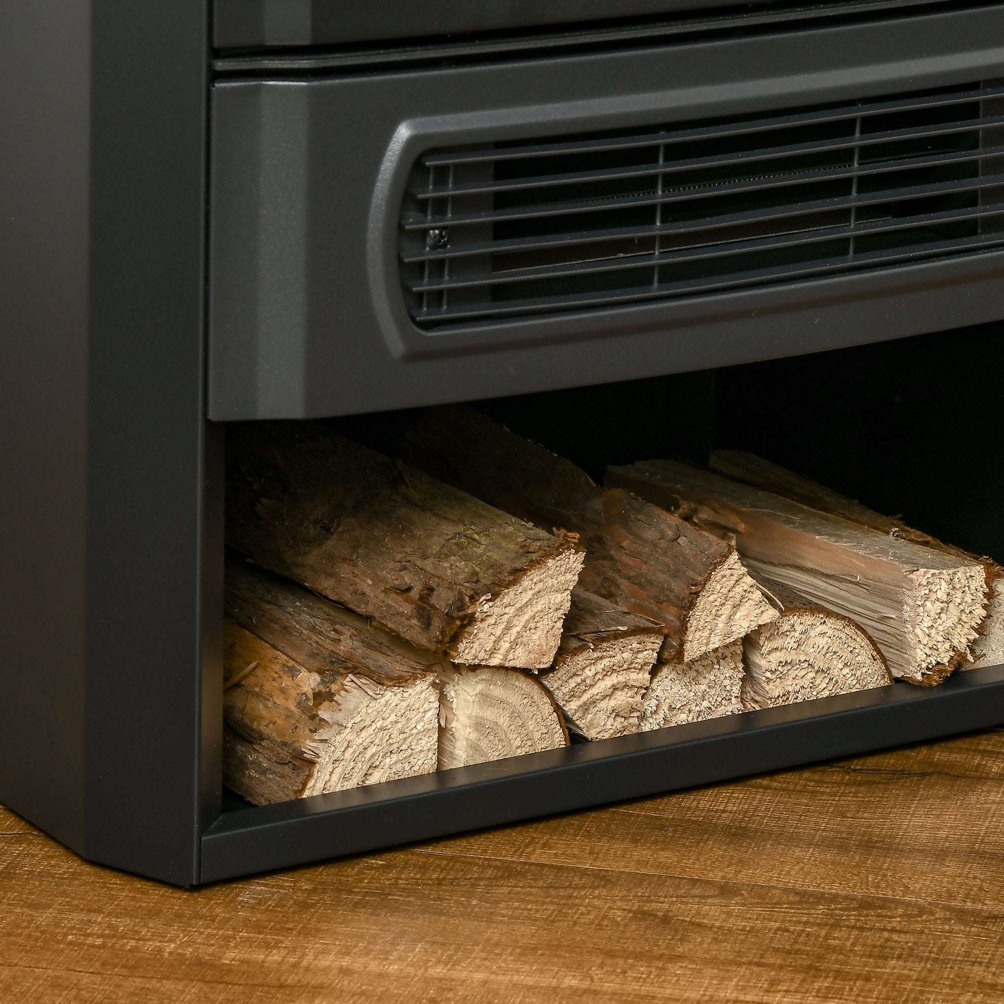HOMCOM Elektrokamin, realistische Flammen, 2 Heizstufen, Überhitzungsschutz, Stahl, Schwarz, 44,5 x 32 x 74cm