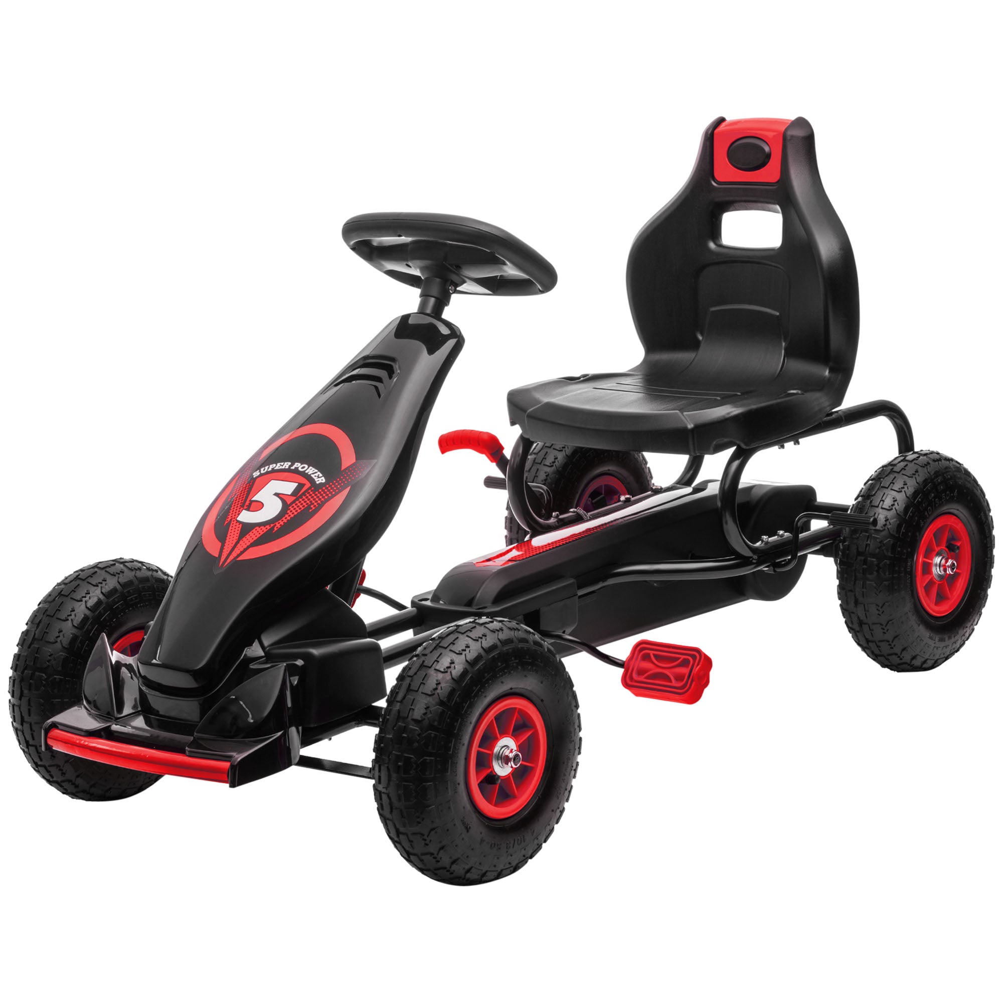 HOMCOM Kinder-Gokart, mit Pedalen, verstellbarem Sitz, In- und Outdoor, ab 5 Jahren, Rot+schwarz, 121 x 58 x 61 cm