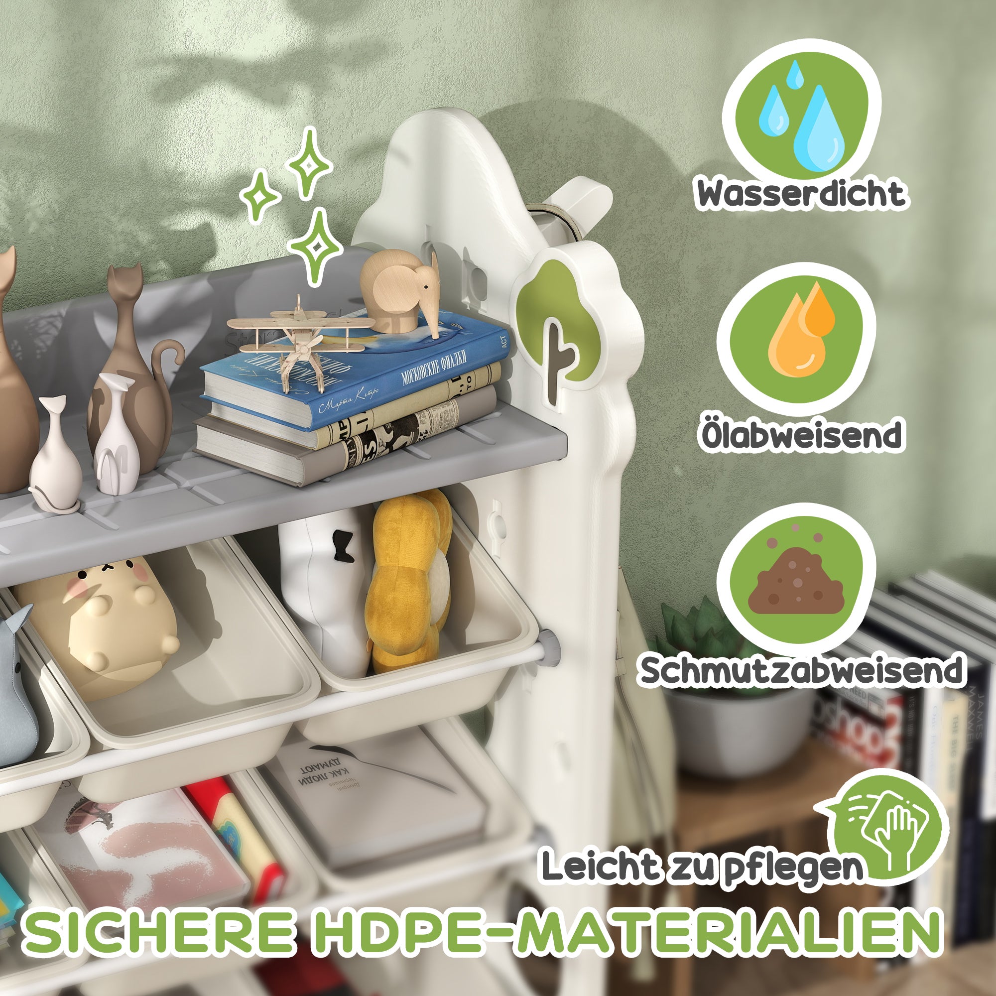 AIYAPLAY Kinder-Aufbewahrungsregal mit 9 Behältern, für Spielzeug und Bücher, Kinderzimmer, Kindergarten, Kunststoff, Cremeweiß