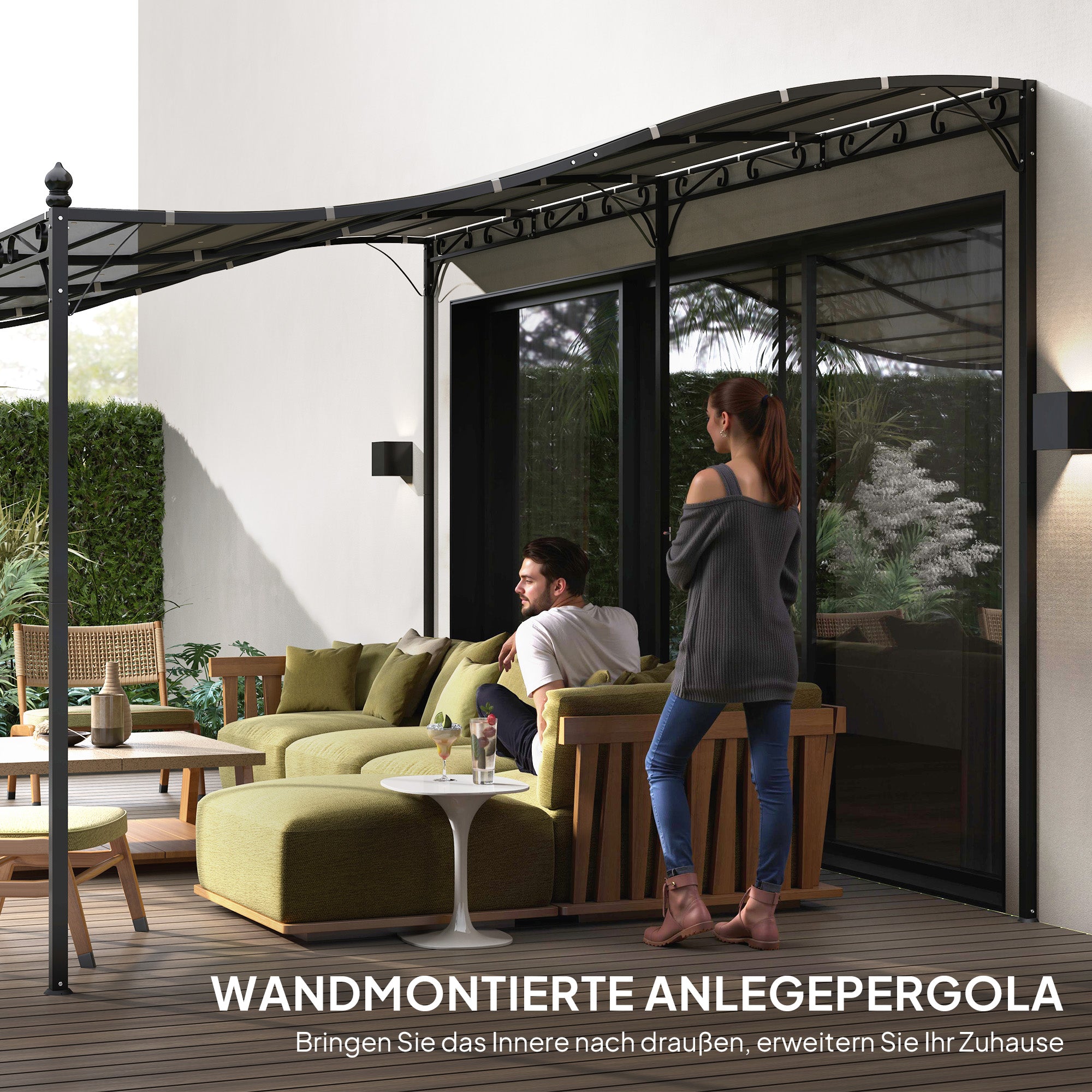 Outsunny 3 x 5 m Pergola, Flexibles Gartendach mit wasserfester Plane und Metallrahmen, Schattenspender, Dunkelgrau