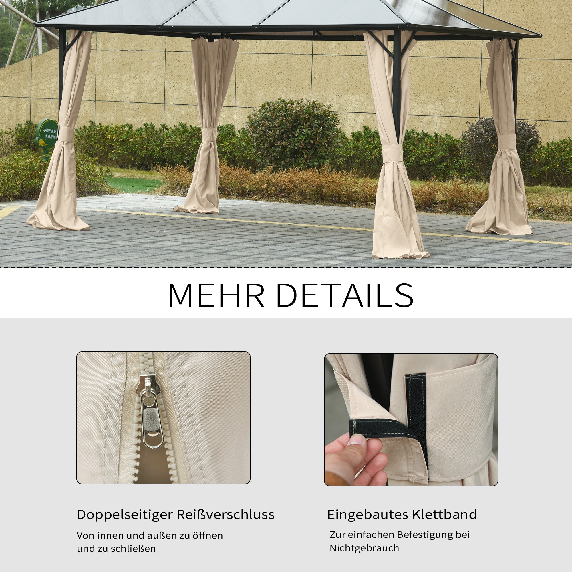 Outsunny Seitenwand 4er Set für 3x4m Pavillon Seitenteile mit Haken 352 x 205 cm Wasserdicht stabil winterfest Seitenteil Seitenwände für Partyzelt Gartenpavillon Beige