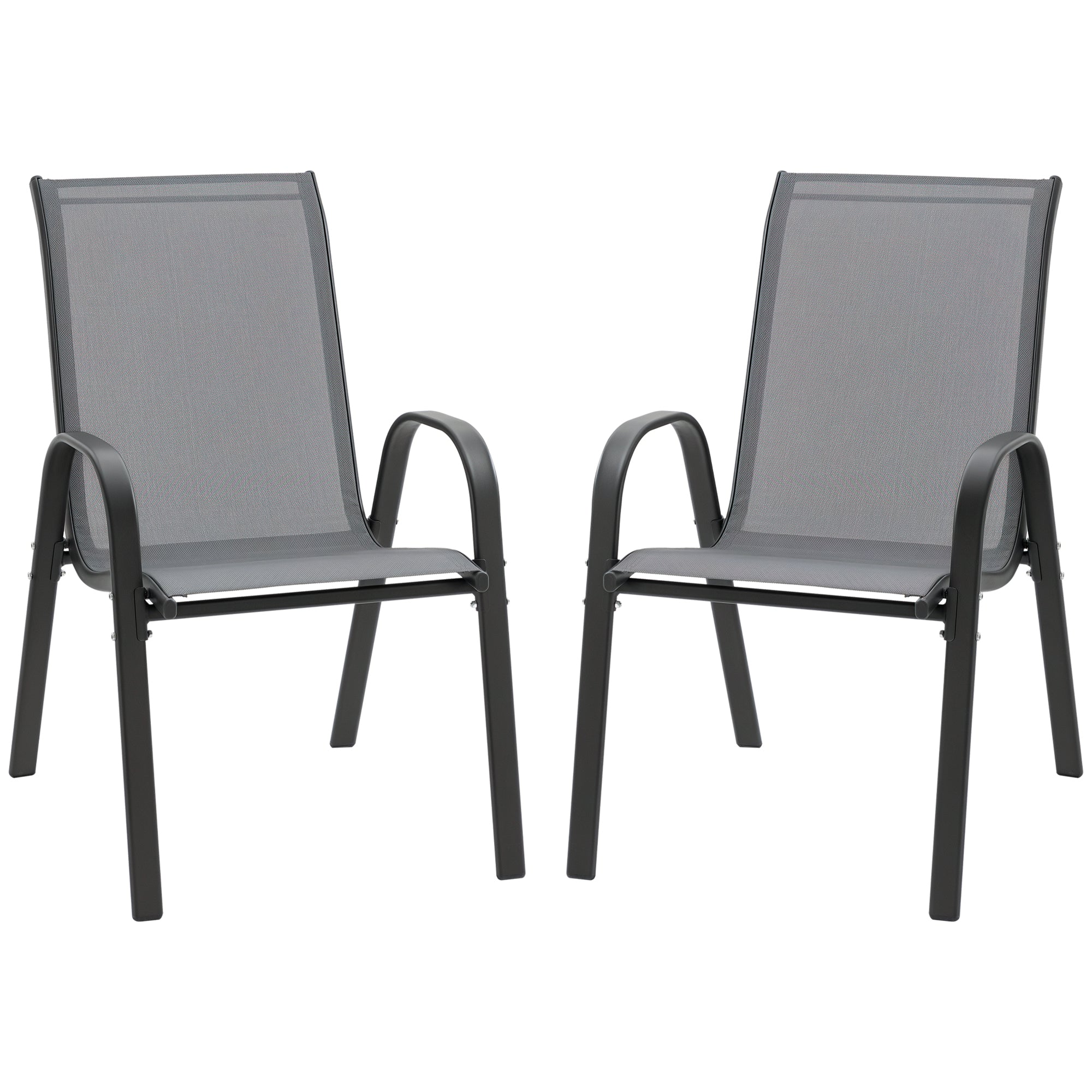 Outsunny Gartenstuhl 2er Set wetterfest Gartenstühle Stapelstuhl mit Armlehne Rückenlehne stapelbar Terrassenstuhl bis 120 kg belastbar Gartenmöbel für Hinterhof, Garten, Balkon Grau