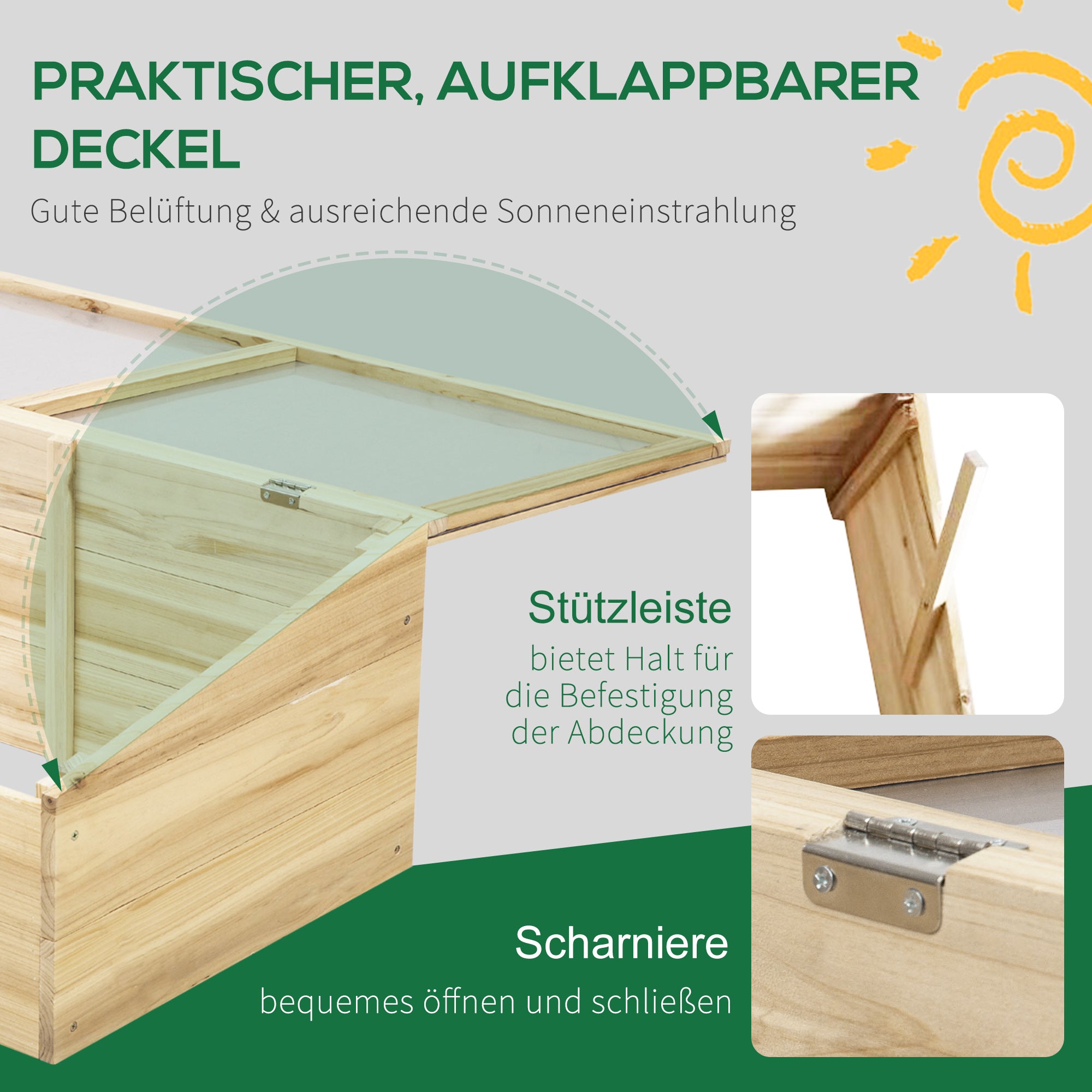 Outsunny Gewächshaus Holz Frühbeet Frühbeetkasten Treibhaus Garten & Pflanzkasten-System für Garten Balkon, 100 x 50 x 35 cm, Natur, Tanne, PC-Platte